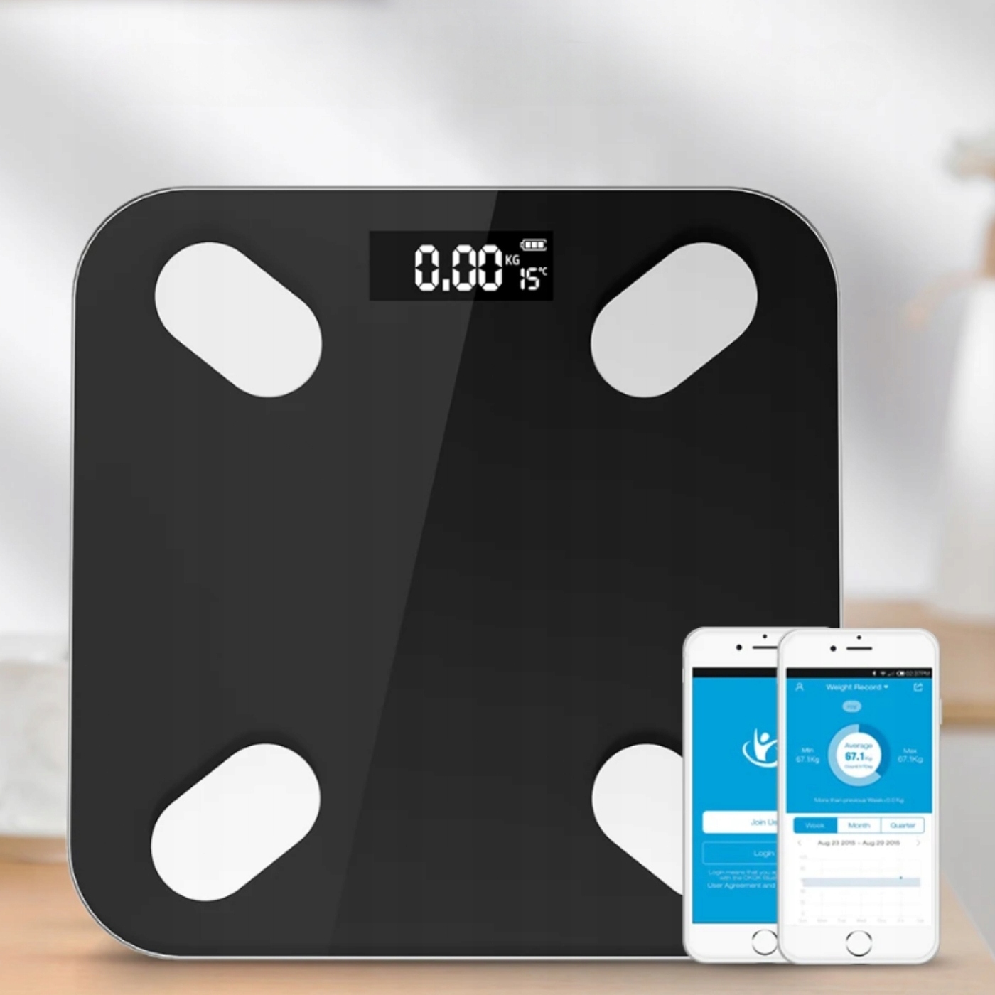 WAGA ŁAZIENKOWA ANALITYCZNA SLIM 180KG SMART+ 25w1 ANDROID iOS + MIARKA Kolor dominujący czarny