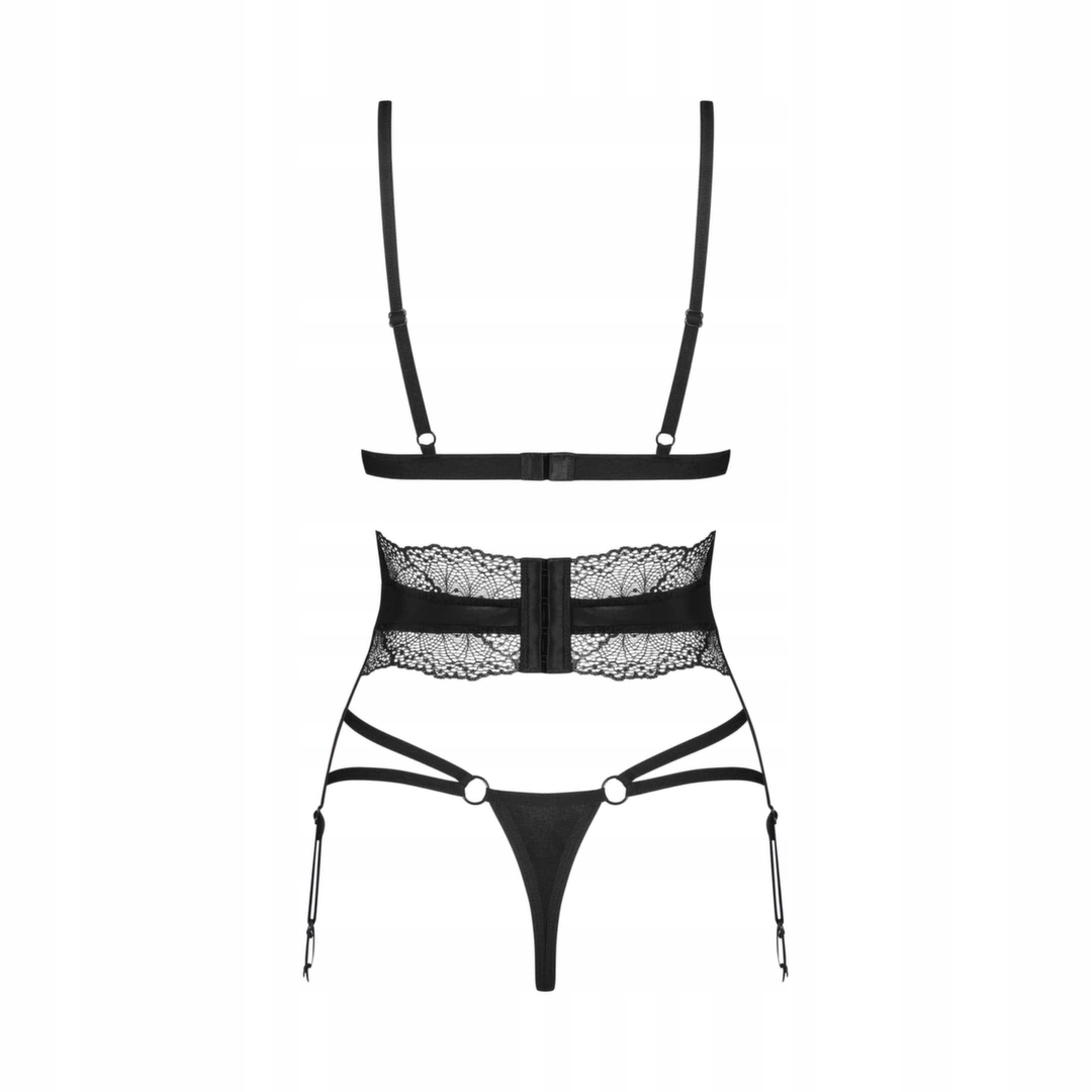 Obsessive Lobellis XL/2XL – 3-dílný set s krajkou, černý