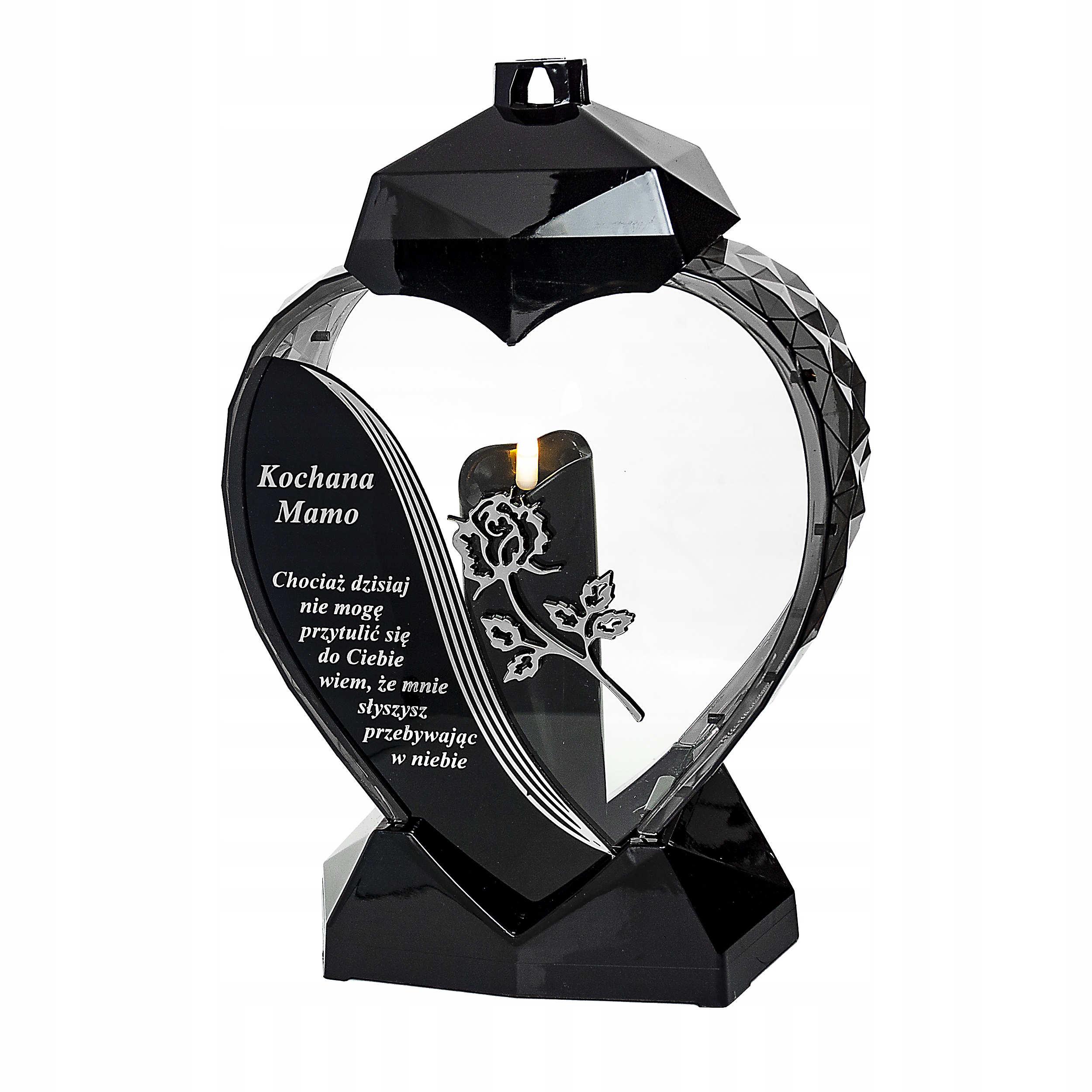 

Znicz serce dla mamy z wierszem czarno-srebrny