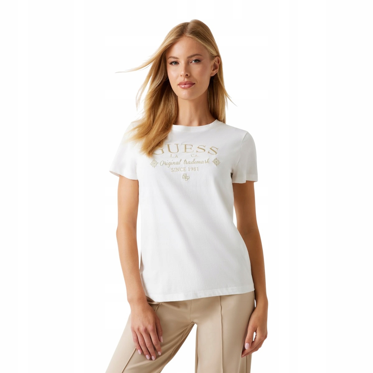 Tričko tričko Guess Gloria Ss Ecru rS
