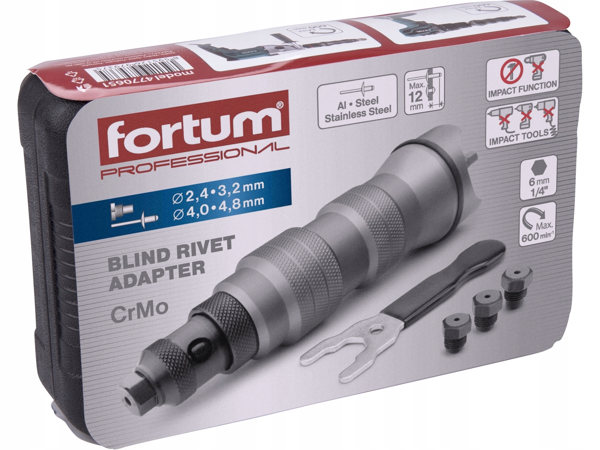 Nitovačka Na Nity Na Skrutkovač 2,4-4,8 mm Profesionálny Kufor Fortum