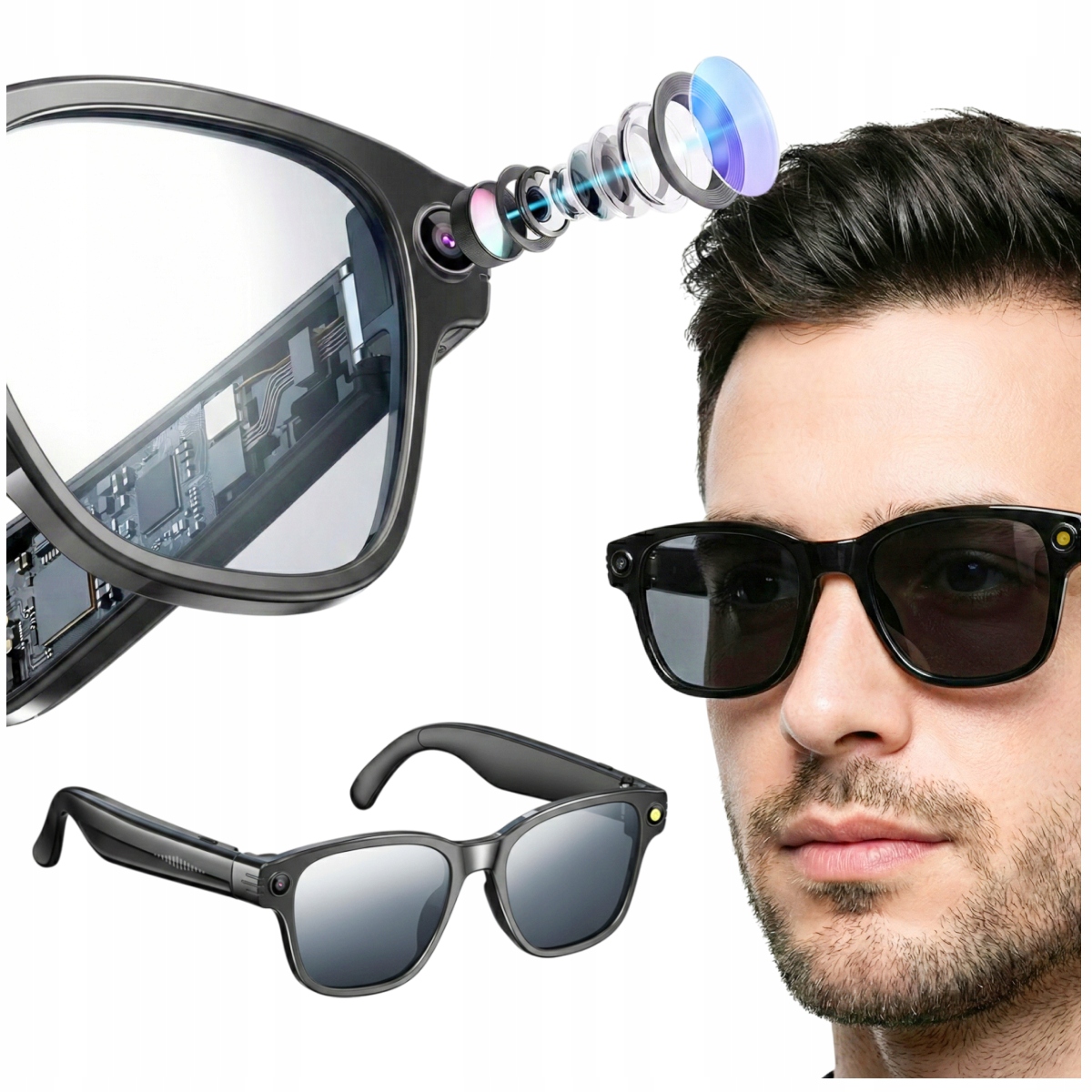 Okulary Z Kamerą Hd Wifi Chat Gpt Bluetooth 5.4 Ai Smart 270Mah 1200P 8MP