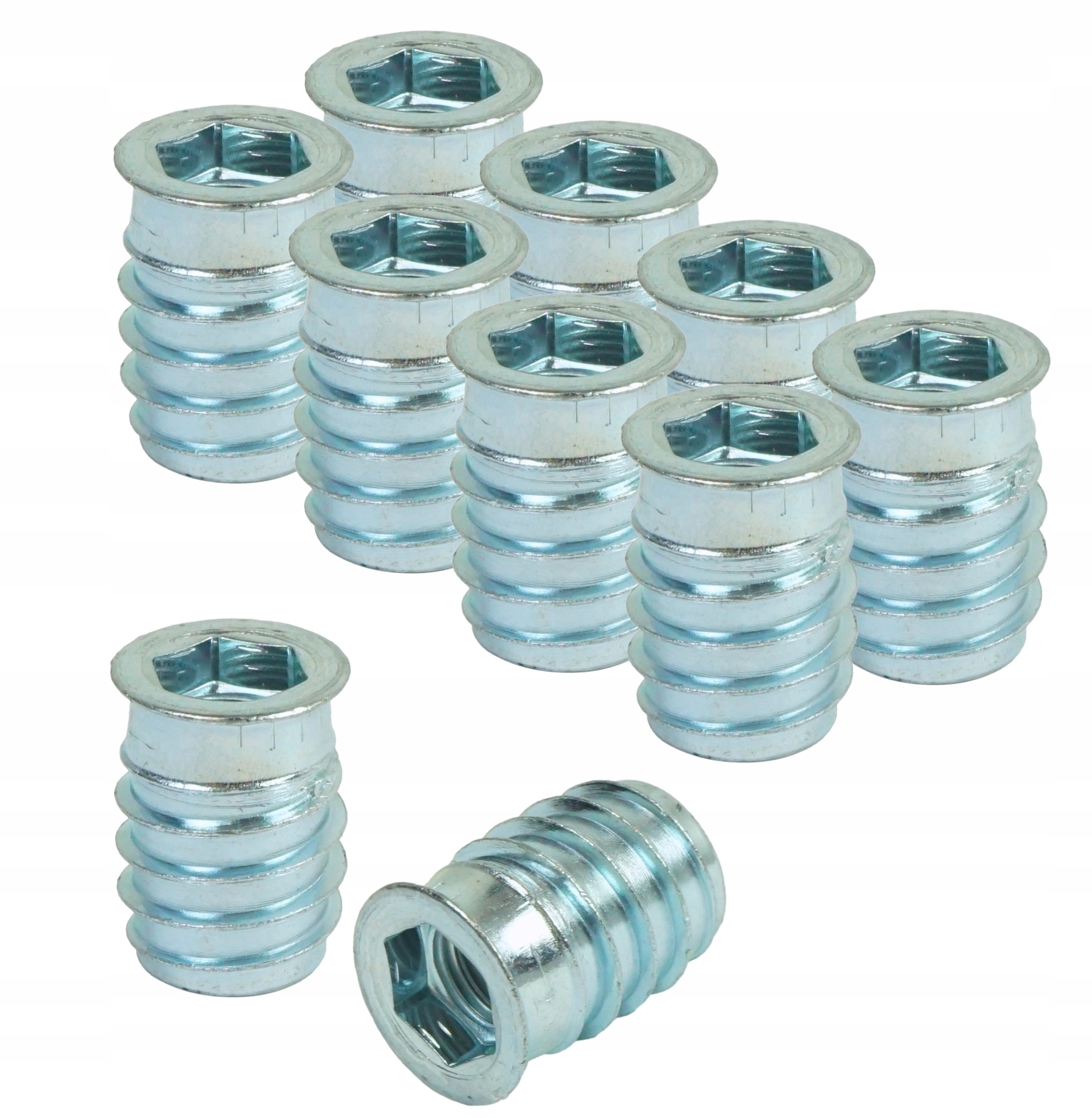 10x Mufa M8 x 20 mm wkręcana, wpustka meblowa do drewna, na klucz imbus 8 Długość 20 mm