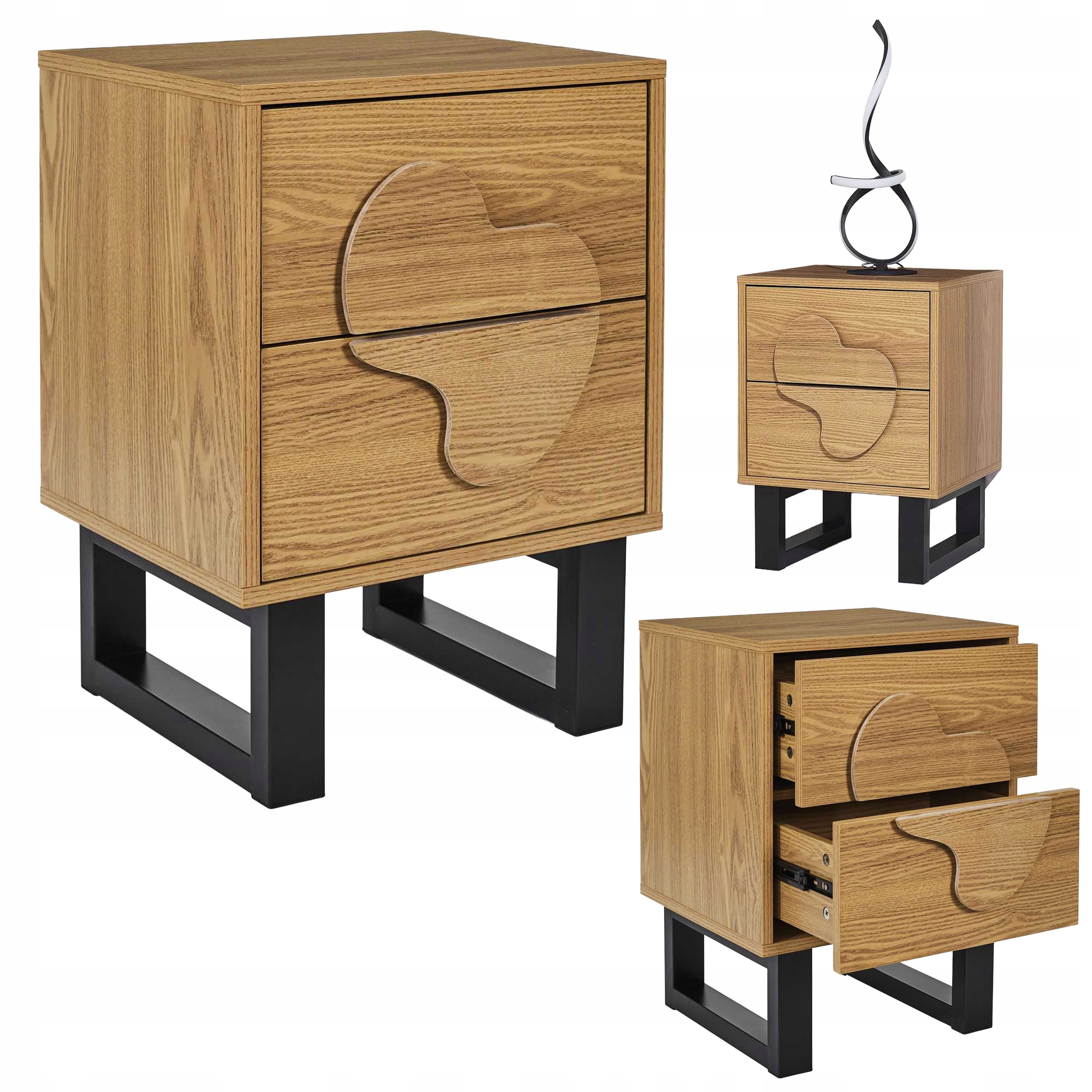 Nočná skrinka Nord s 3D frézou, 2 zásuvky do spálne, moderný Loft