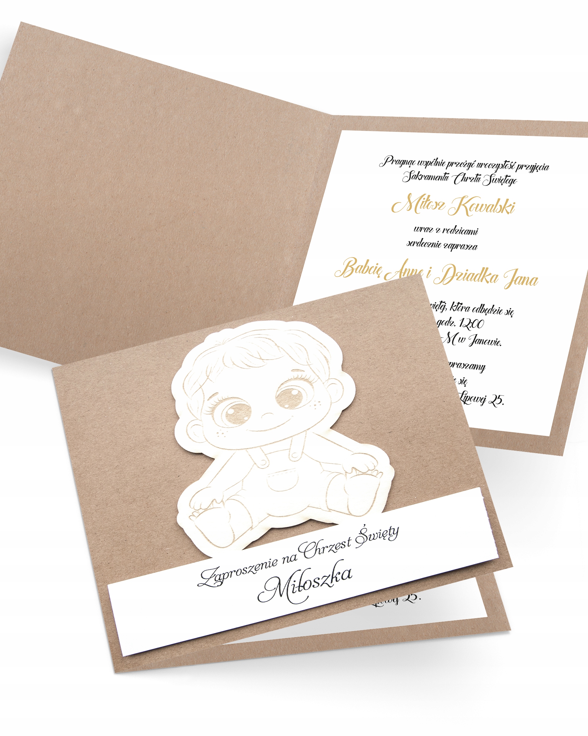 Zaproszenie na chrzest personalizowane z kopertą „Baby Boy Label”