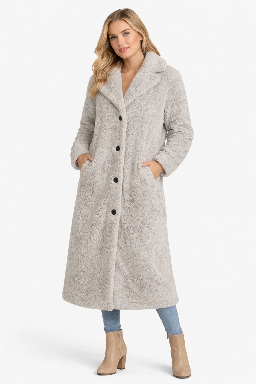 PŁASZCZ FUTRZANY TEDDY – SZARY – ROZMIAR S