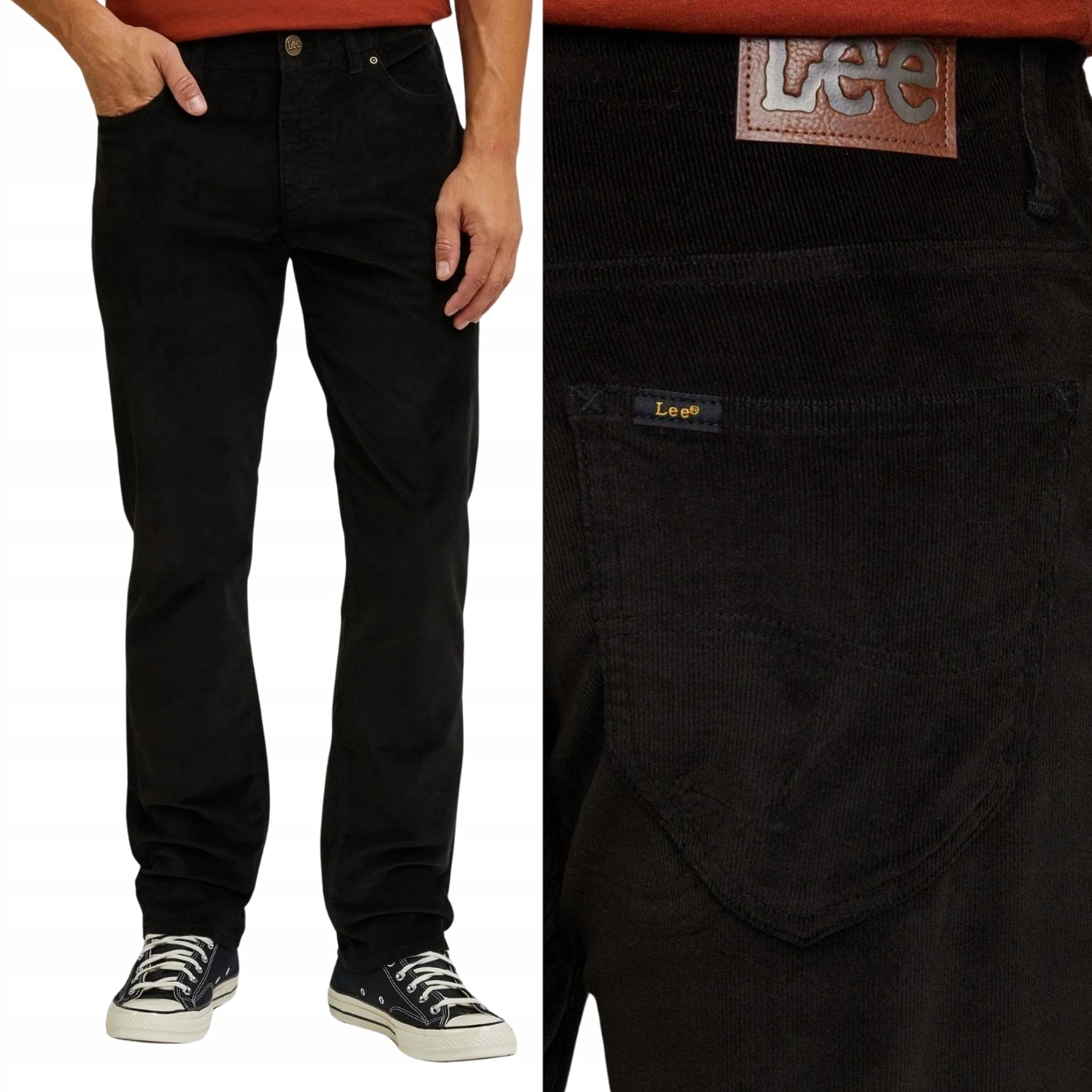 Lee Straight Fit Mvp Extreme Motion Black pohodlné kalhoty manšestrové W33 L34