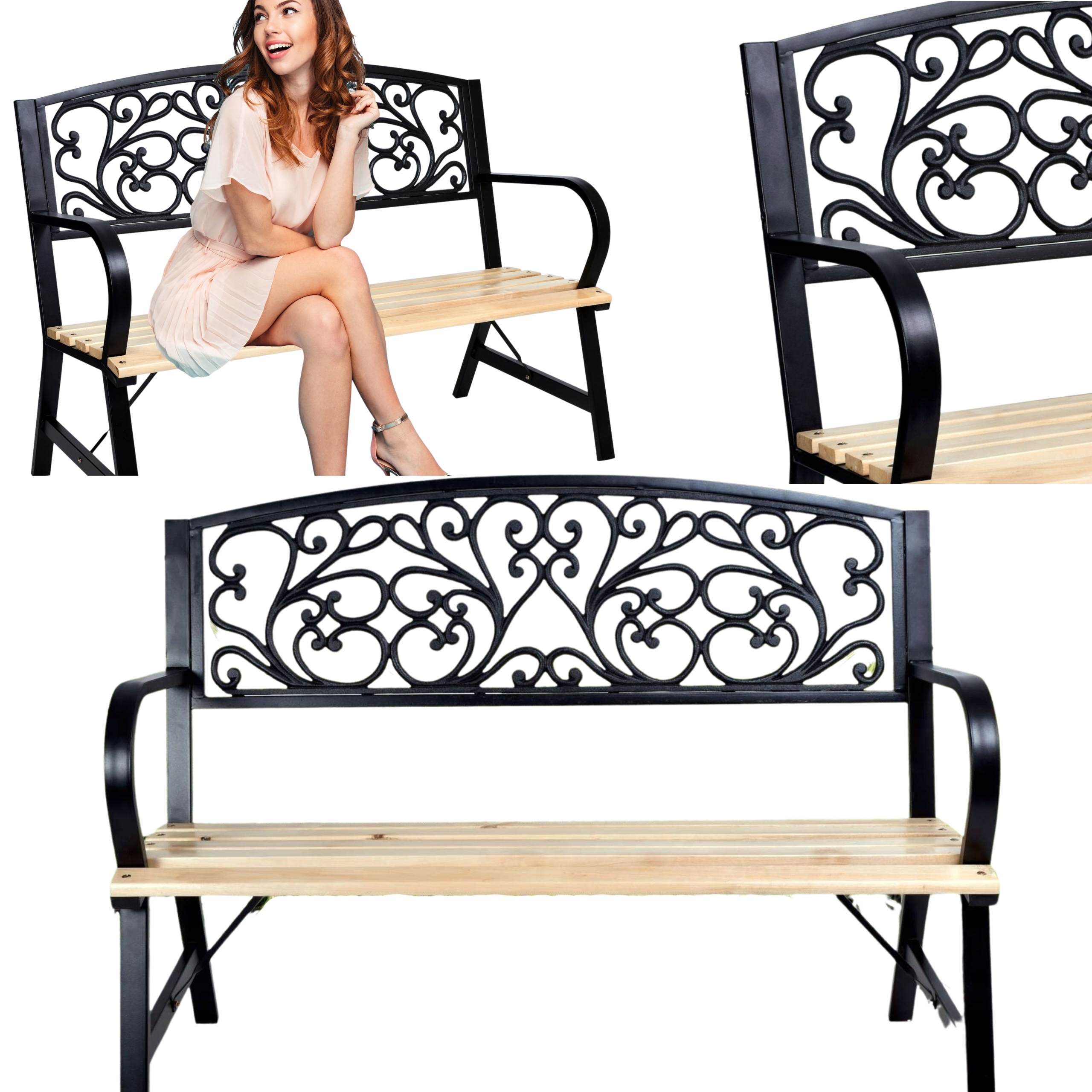 

Ławka Ogrodowa Parkowa Drewniana Żeliwana Oparcie