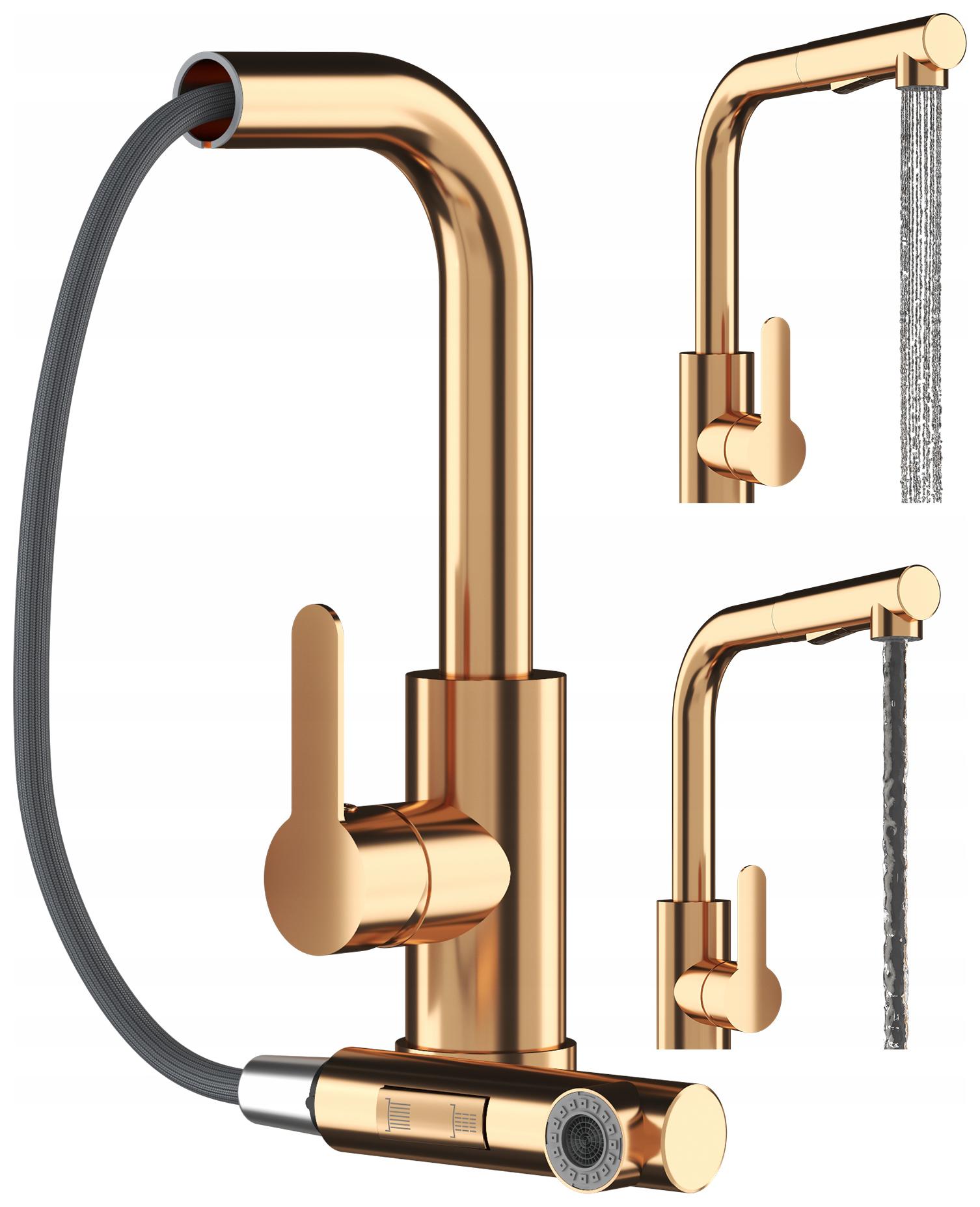 Kuchynská Batéria Ružové Zlato S Výsuvnou Hubicou, 2 Prúdy, Ebro