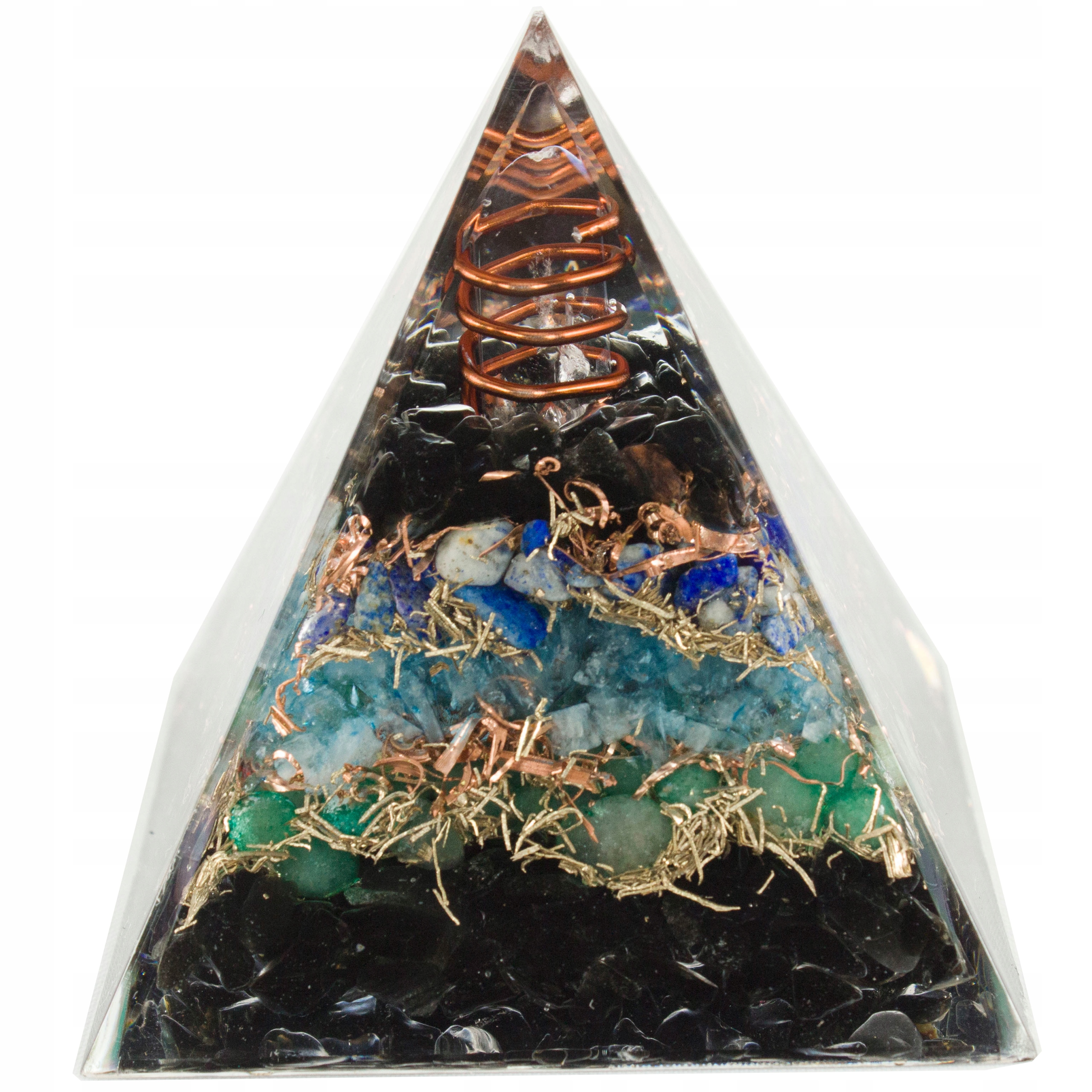 Pyramida Orgonit Harmonie Křemen Aventurín Akvamarín Lazurit Obsidián 5 cm