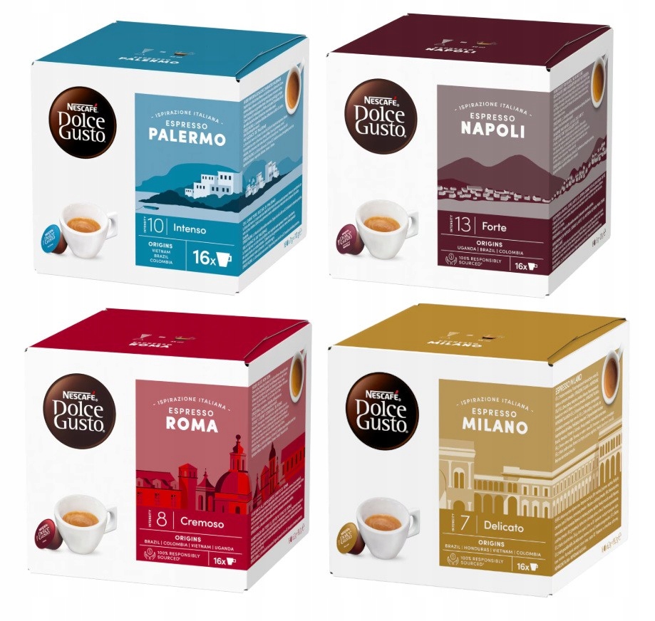 Levně Kapsle Dolce Gusto Nescafe Espresso Milano Palermo Roma Napoli 4x16 kusů