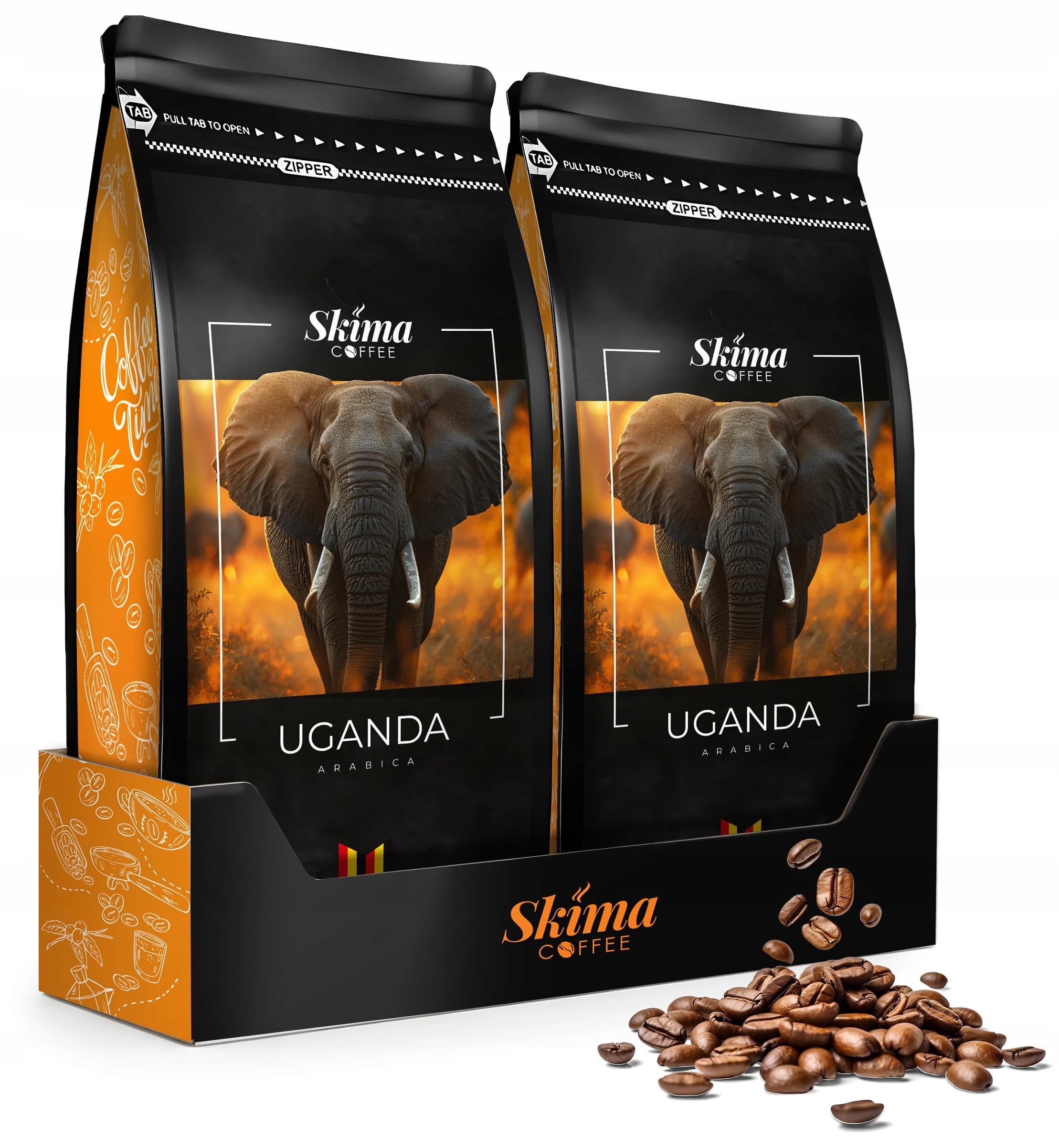 Levně Káva zrnková 1kg x2 Uganda 100% Arabica Čerstvě pražená do kávovaru +dárek