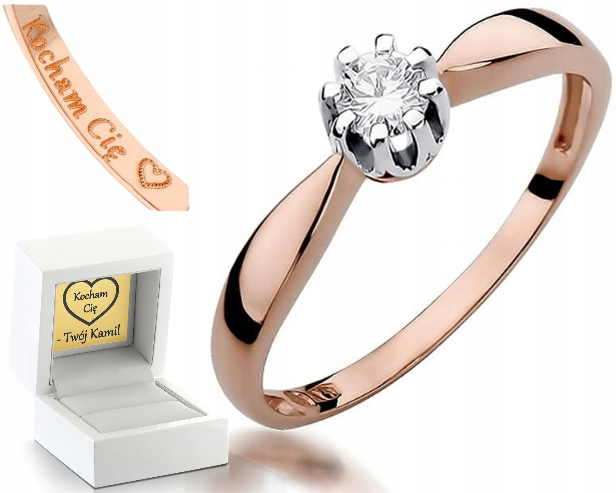 Zlatý Prstýnek Diamant Růžové Zlato Gravírování Bonus 585