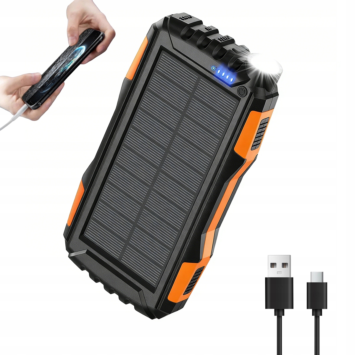 Solární powerbanka 30000 mAh Voděodolná 22,5 W Rychlé nabíjení Led