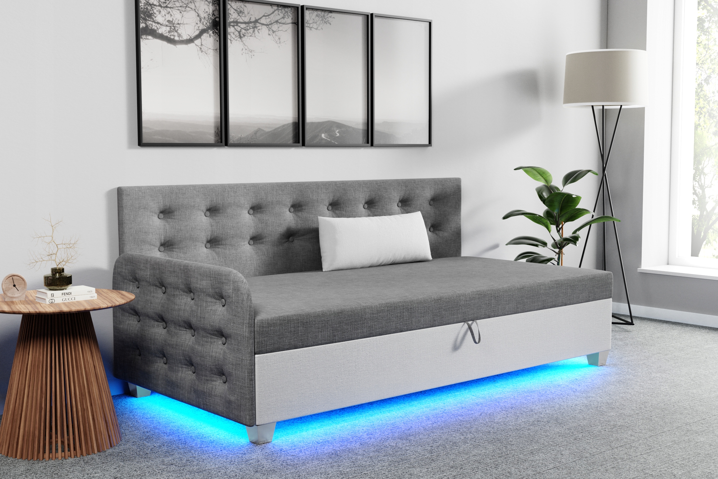 

Tapczan młodzieżowy Bella Led Łóżko z materacem 90