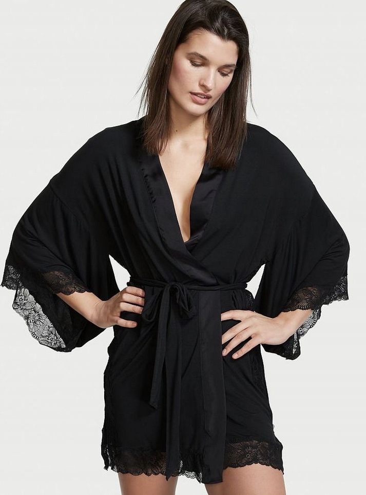 Victoria's Secret dámský župan Modal Lace černý Xs/s