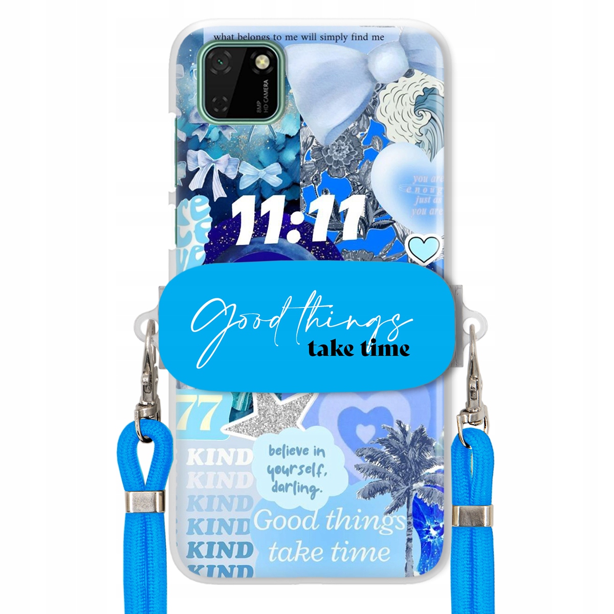 Pouzdro pro Huawei Y5P Držák Crossbody vodítko Good Things Take Time Lata