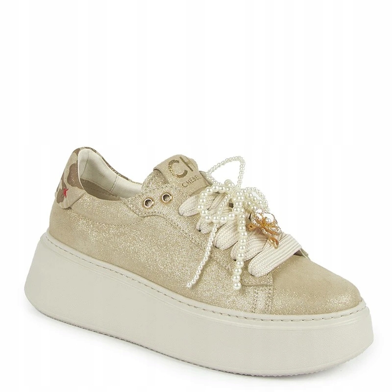 CheBello 4696 Zlaté Kožené Tenisky S Ozdobou 38