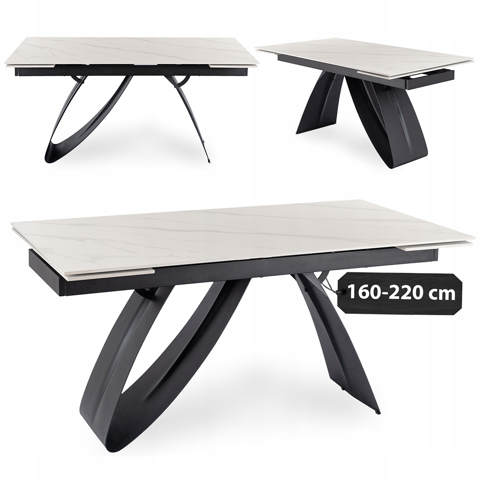 Rozkládací keramický stůl Umělý Kámen Na Bázi Křemene do jídelny Bílý Devon 160/220