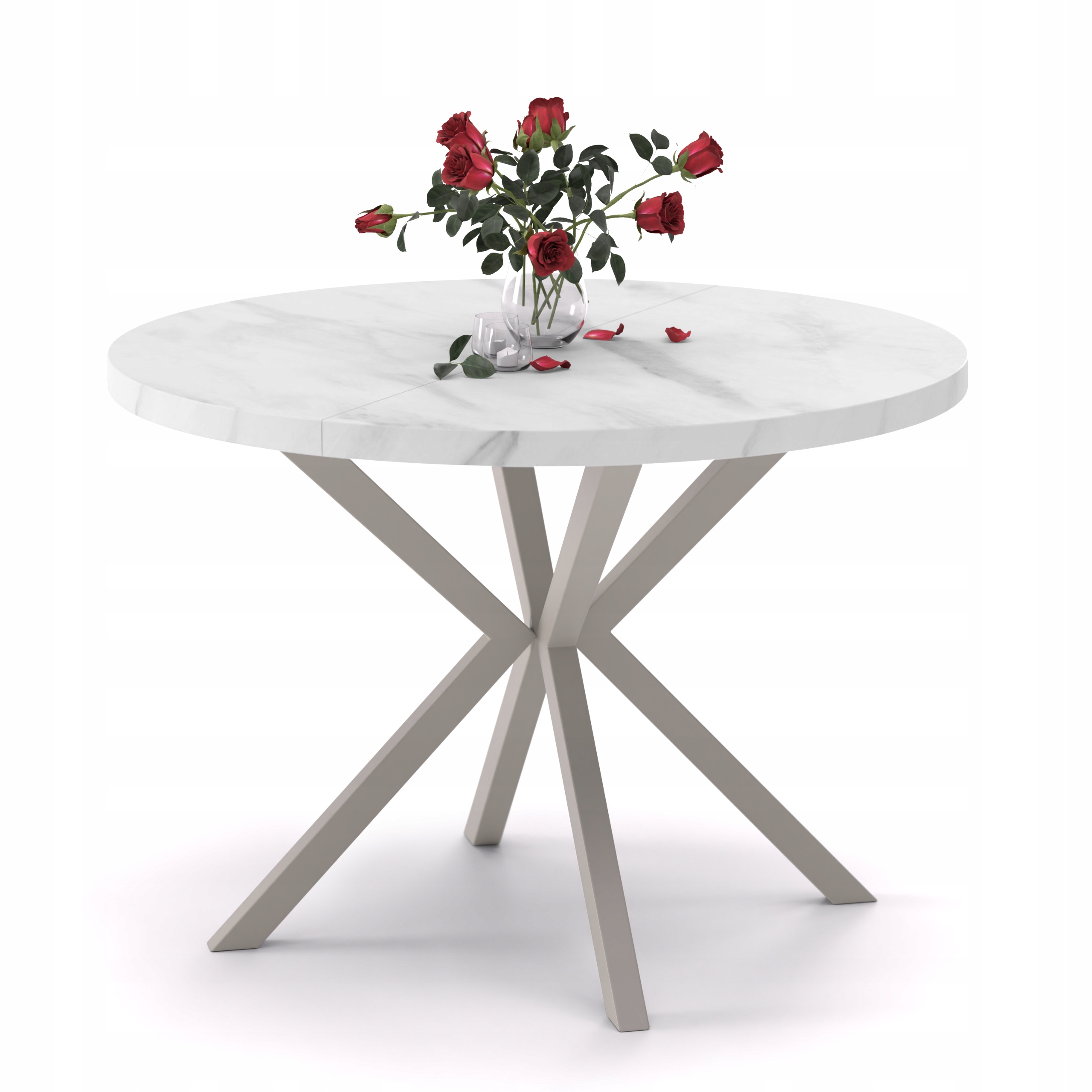 Kulatý rozkládací stůl Milton průměr 90 cm Kašmír/mramor bianco