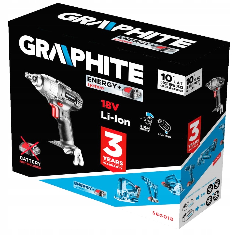 Klucz udarowy Graphite Energy+ 58G018 Akumulatorowy 180Nm Zakrętarka Zasilanie akumulatorowe