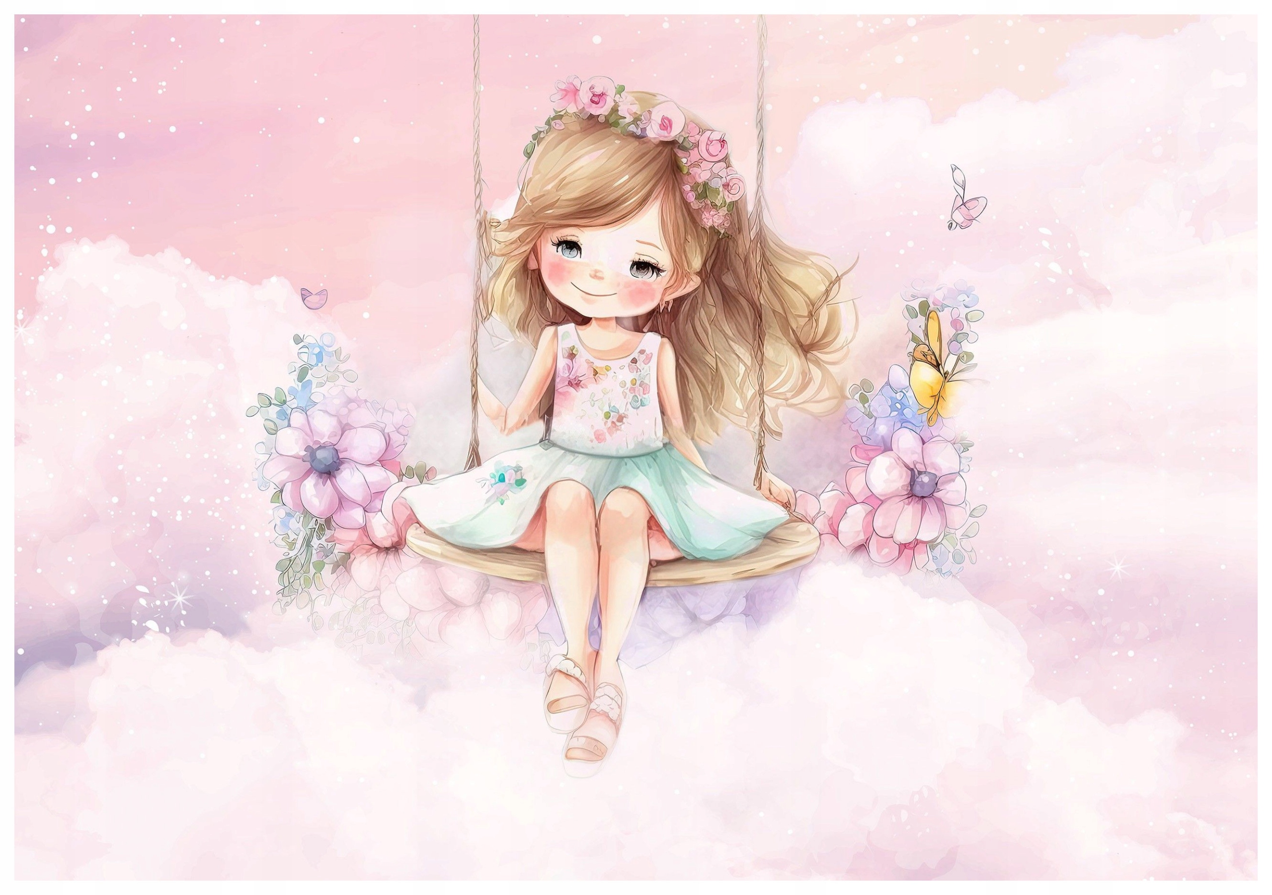 Fototapeta Dívka Květiny Pastelové mraky Houpačka 208x146 lepidlo