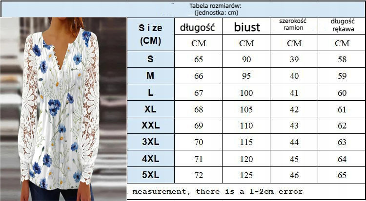 MODNA BLUZKA DAMSKA ELEGANCKA KOSZULA W KWIATY KLASYCZNA KORONKOWA LUŹNA EAN (GTIN) 6977233183487