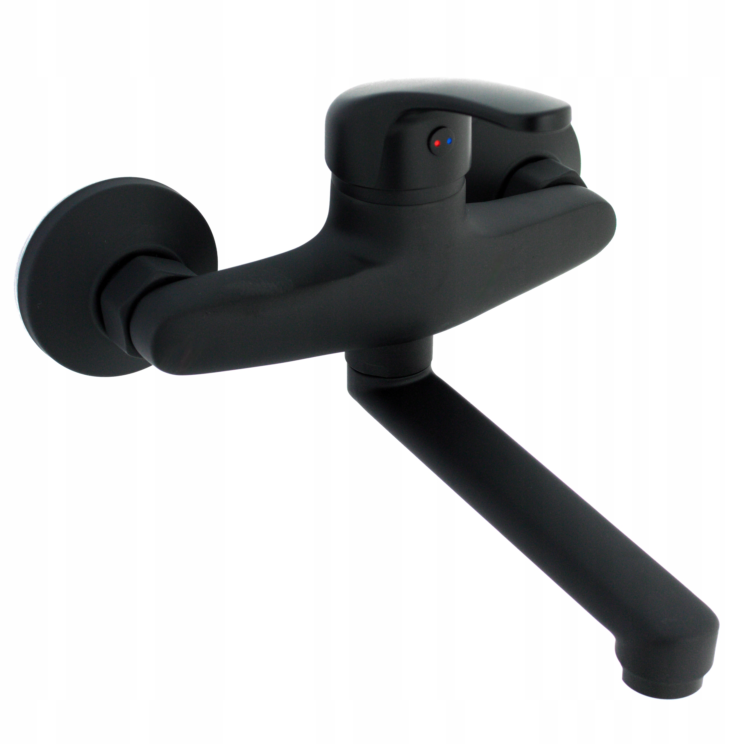 Bateria Umywalkowa Ścienna Czarna Matowa Z Ruchomą Wylewką Cubic Loft