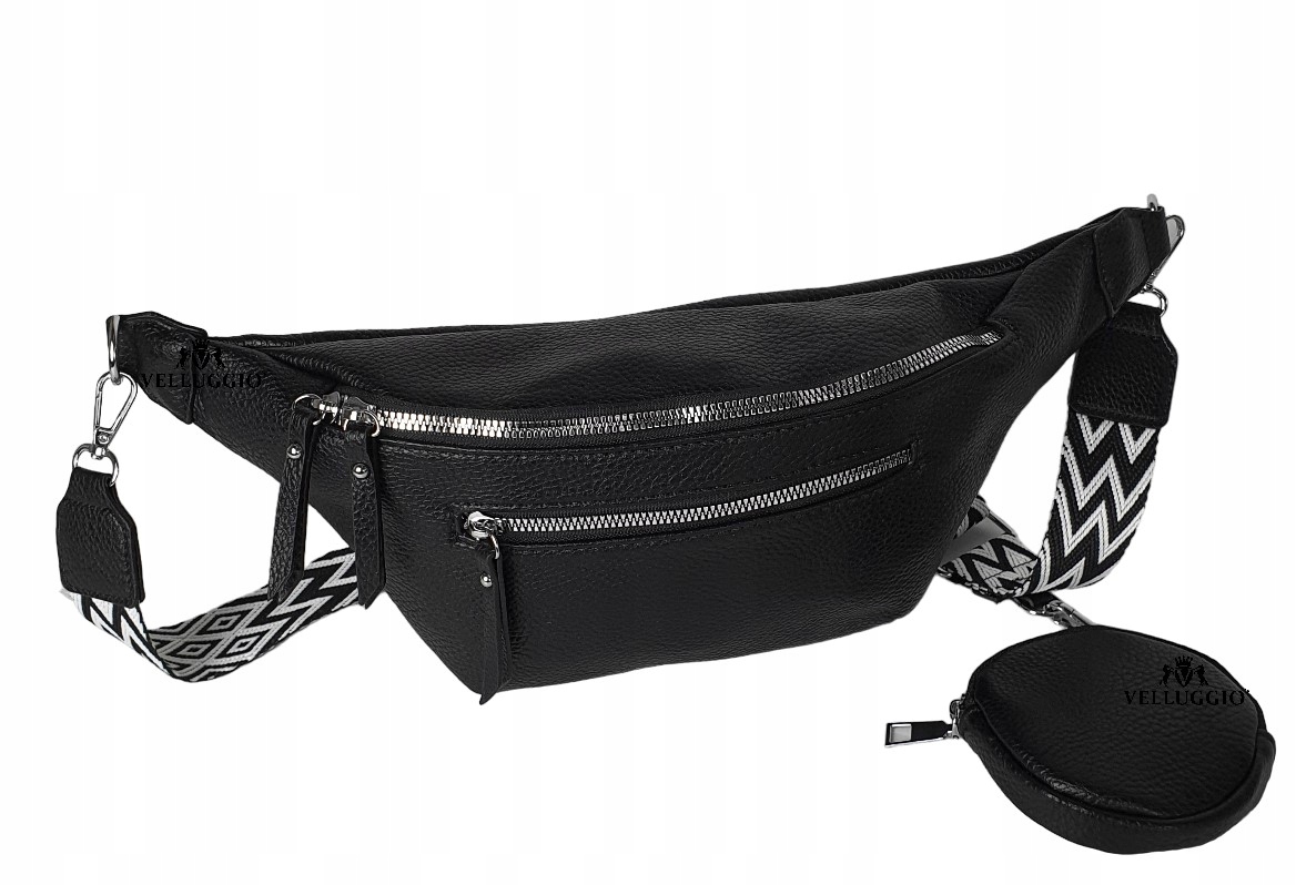 LISTONOSZKA TOREBKA DAMSKA POJEMNA NERKA SASZETKA CROSSBODY NA PASKU Marka Velluggio