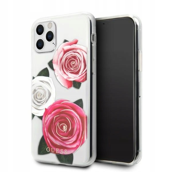 Etui Guess Flower Desire Pink White Rose na iPhone 11 Pro przezroczyste