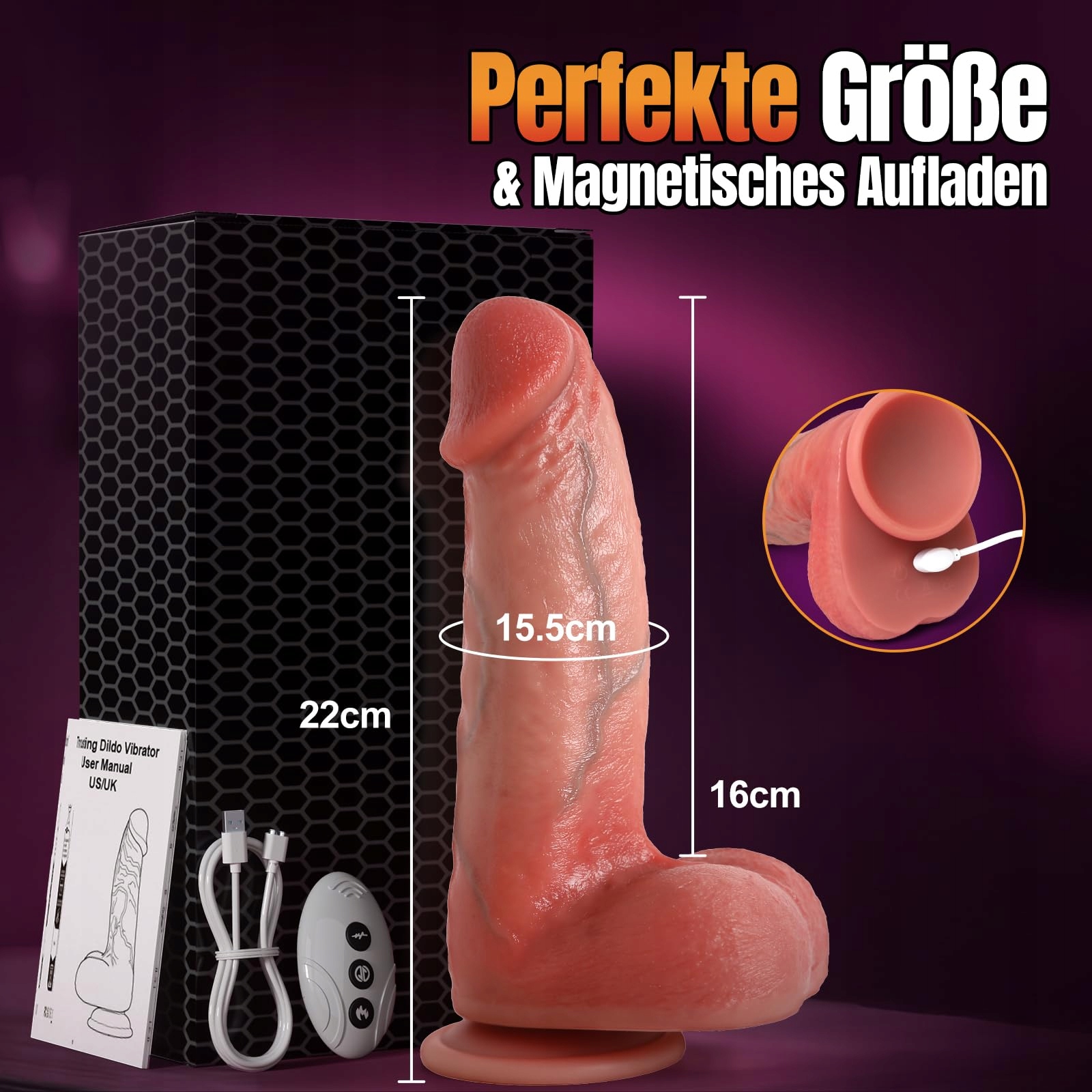 DILDO REALISTYCZNY Wibrator 22x5cm Silikonowy Z Przyssawką Dla Par — miniatura 6