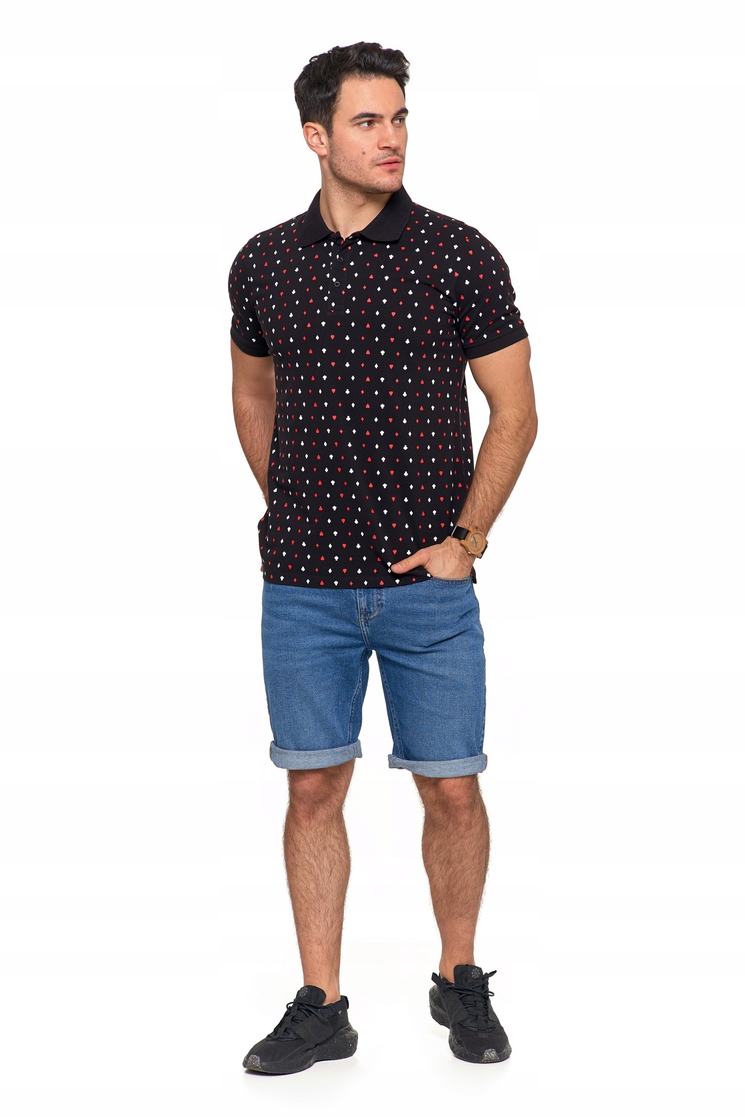 POLO KOSZULKA MĘSKA BAWEŁNA 100% CZARNA POLÓWKA WZÓR KARTY MORAJ 2XL Rękaw krótki rękaw