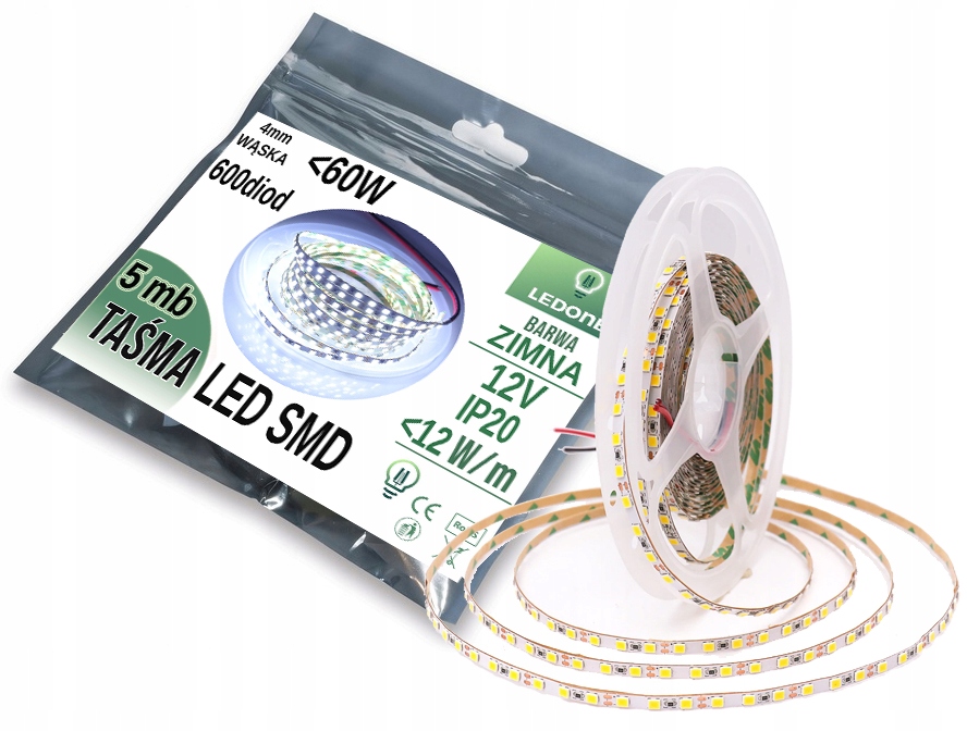 

Wąska Taśma Led Premium 4mm 2835 600 IP20 5m