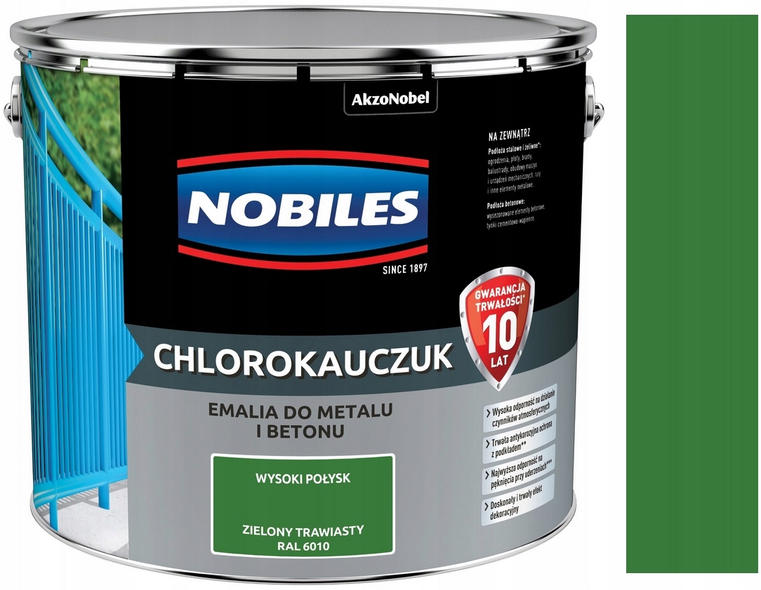 Nobiles Chlorokauczuk Do Metalu Betonu Zielony Trawiasty 6010 Połysk 10L