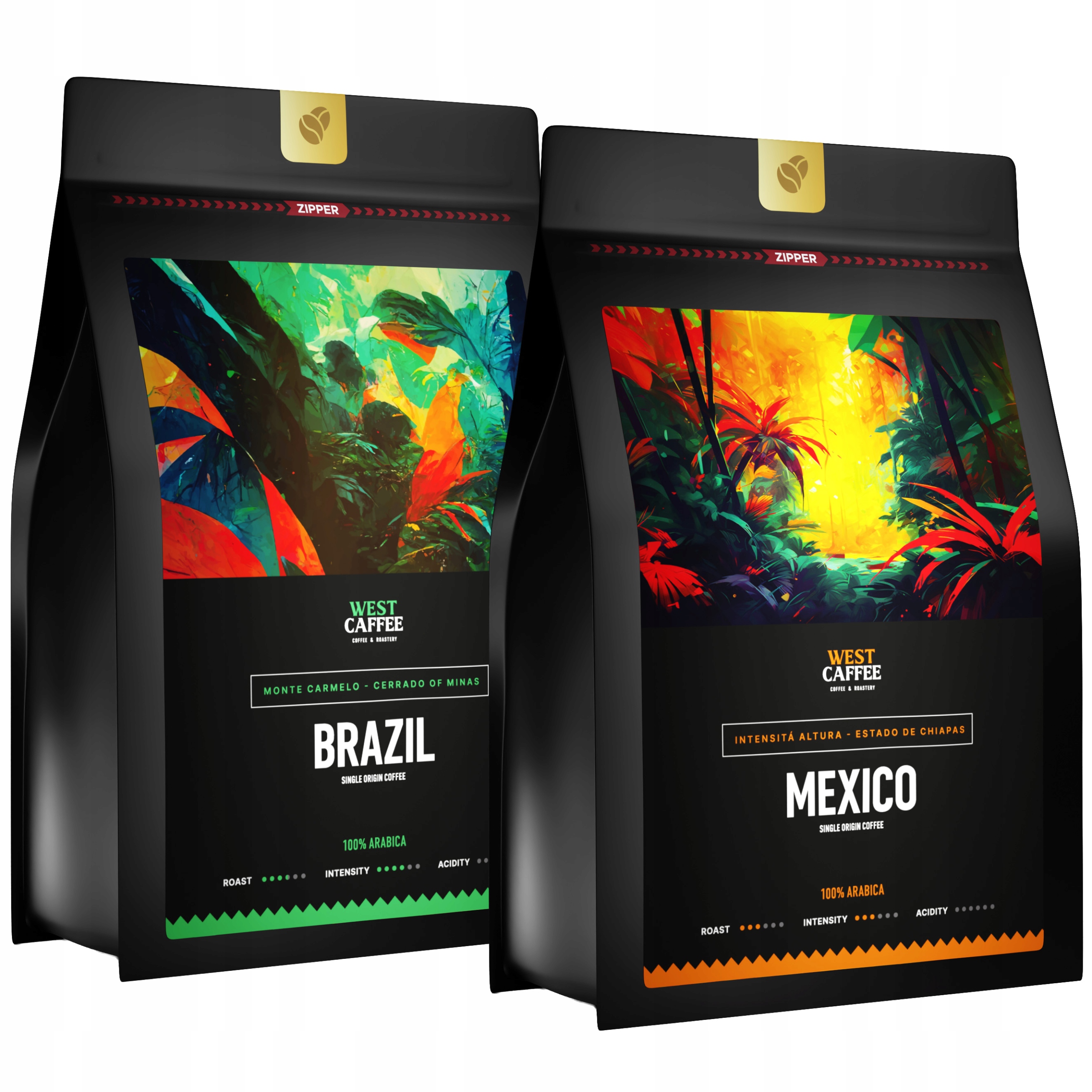 Levně Káva Zrnková 2x500G Set Brazílie Mexiko 100% Arabica Čerstvě pražená
