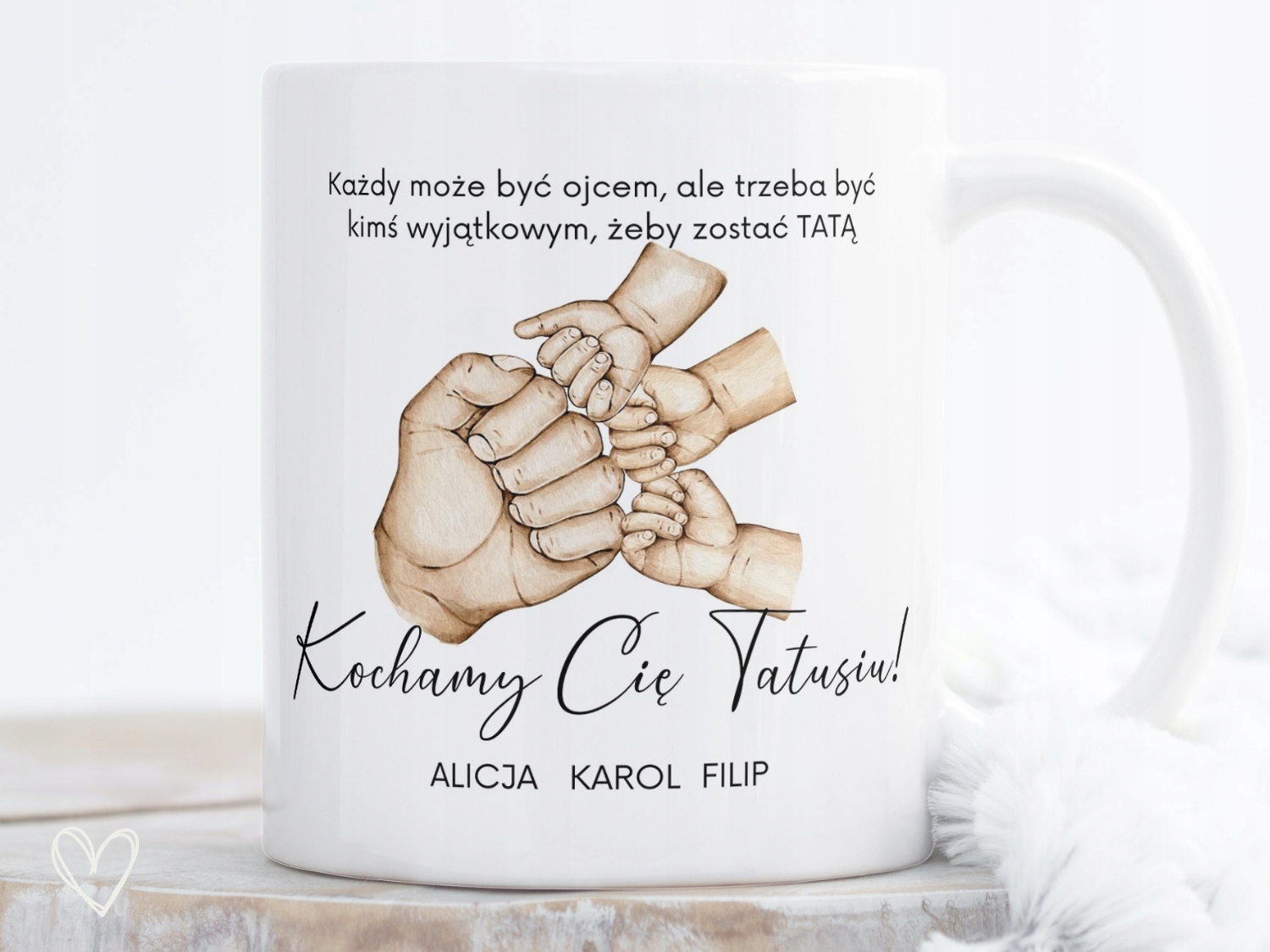 Kubek dla Taty z imionami dzieci dłonie