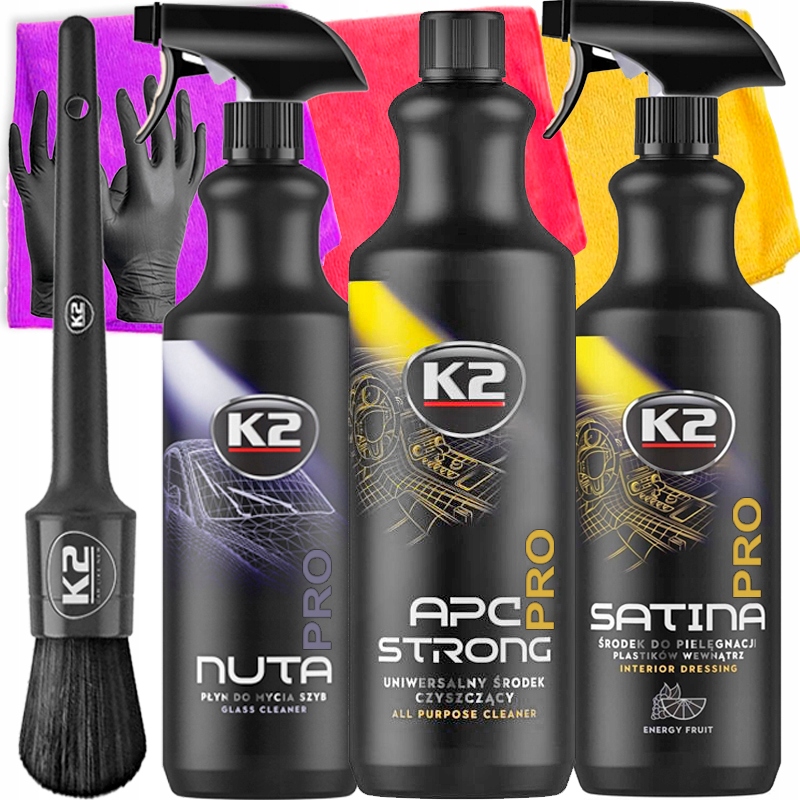 K2 PRO ZESTAW CZYSZCZENIA WNĘTRZA AUTA KOKPITU SZYB APC STRONG SATINA NUTA