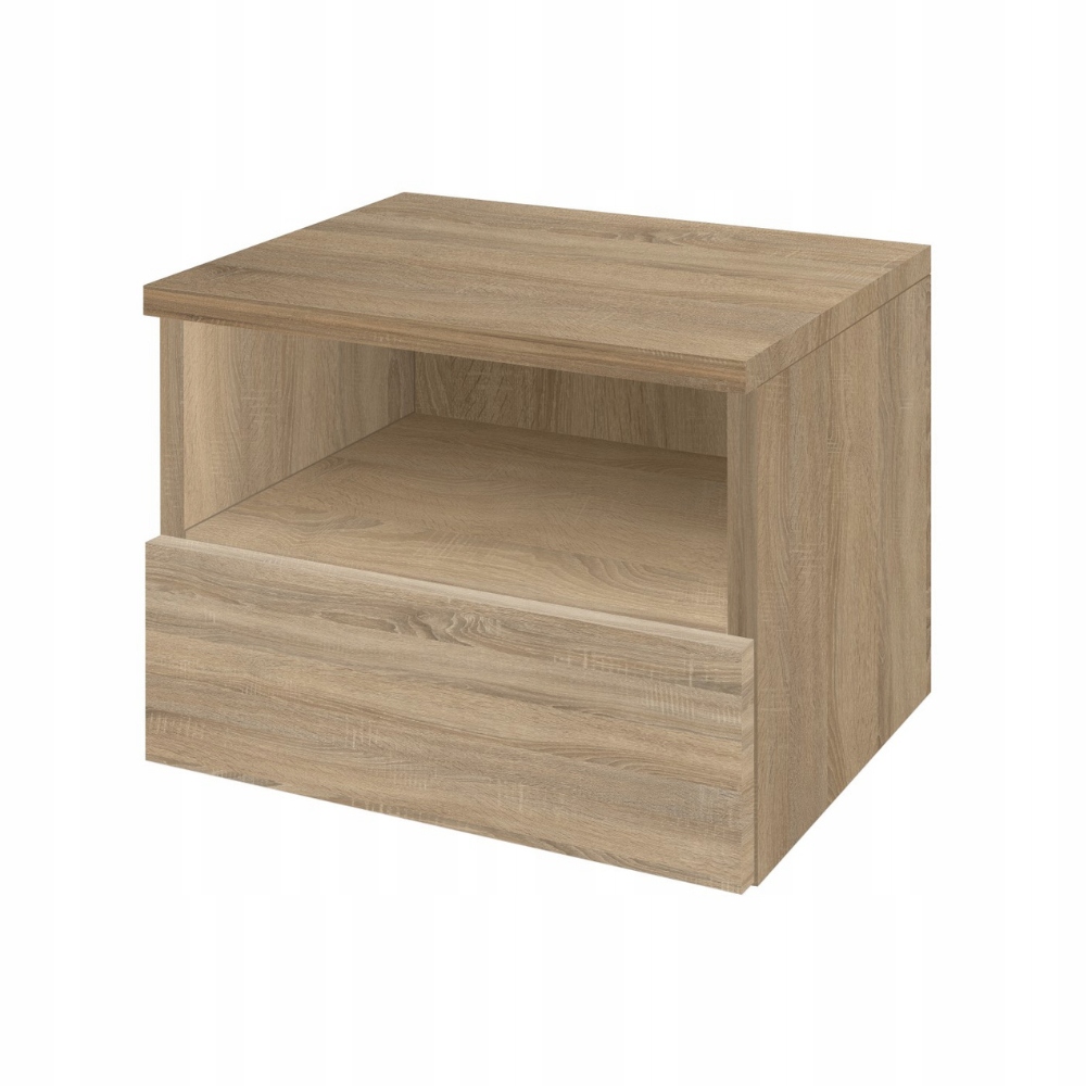 Noční stolek závěsný, šuplík click-on a polička, dub sonoma, šířka 40 cm