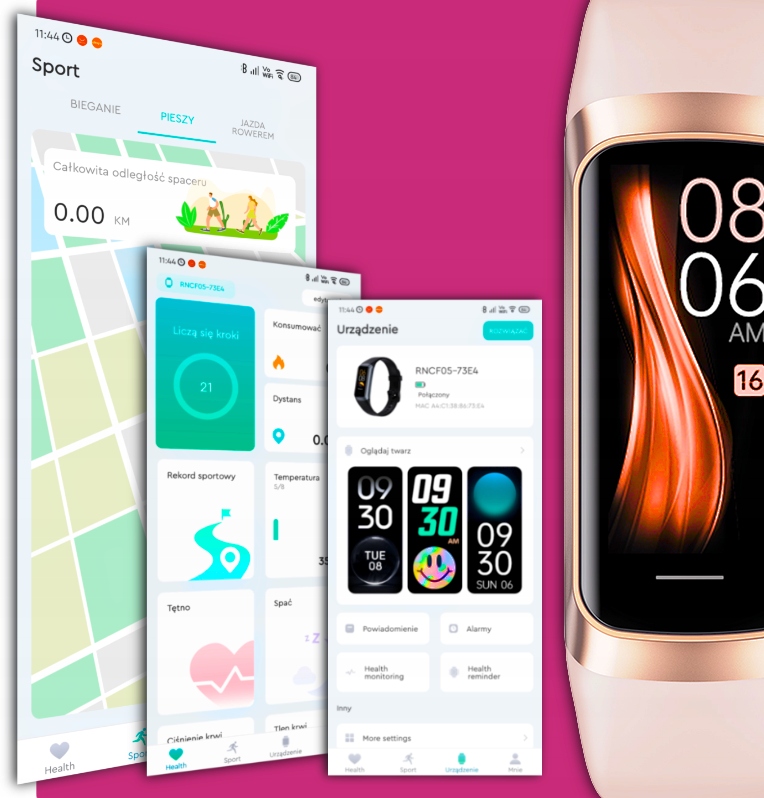 SMARTWATCH KARDIOWATCH SPORT AMOLED POLSKIE MENU KROKI SMS + SŁUCHAWKI Marka Rubicon