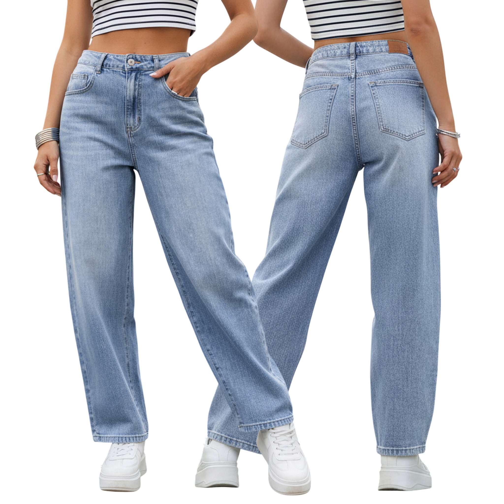 Jeansy damskie baggy z wysokim stanem niebieskie UY2927 M