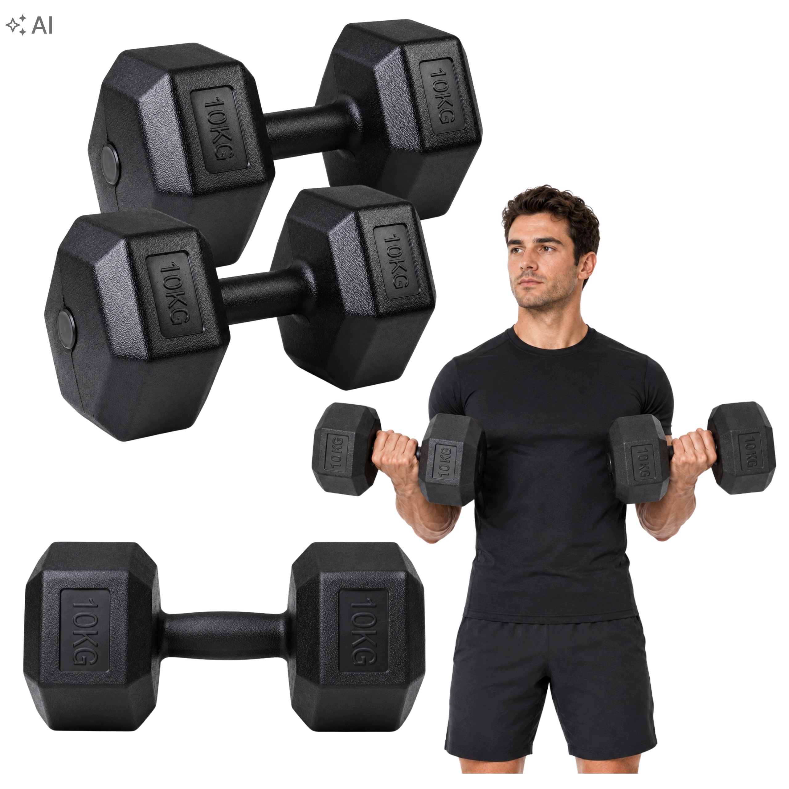 Zestaw Hantli Hantle Ćwiczeń Ciężarki Hantelki Bitumiczne Hex 2x10kg