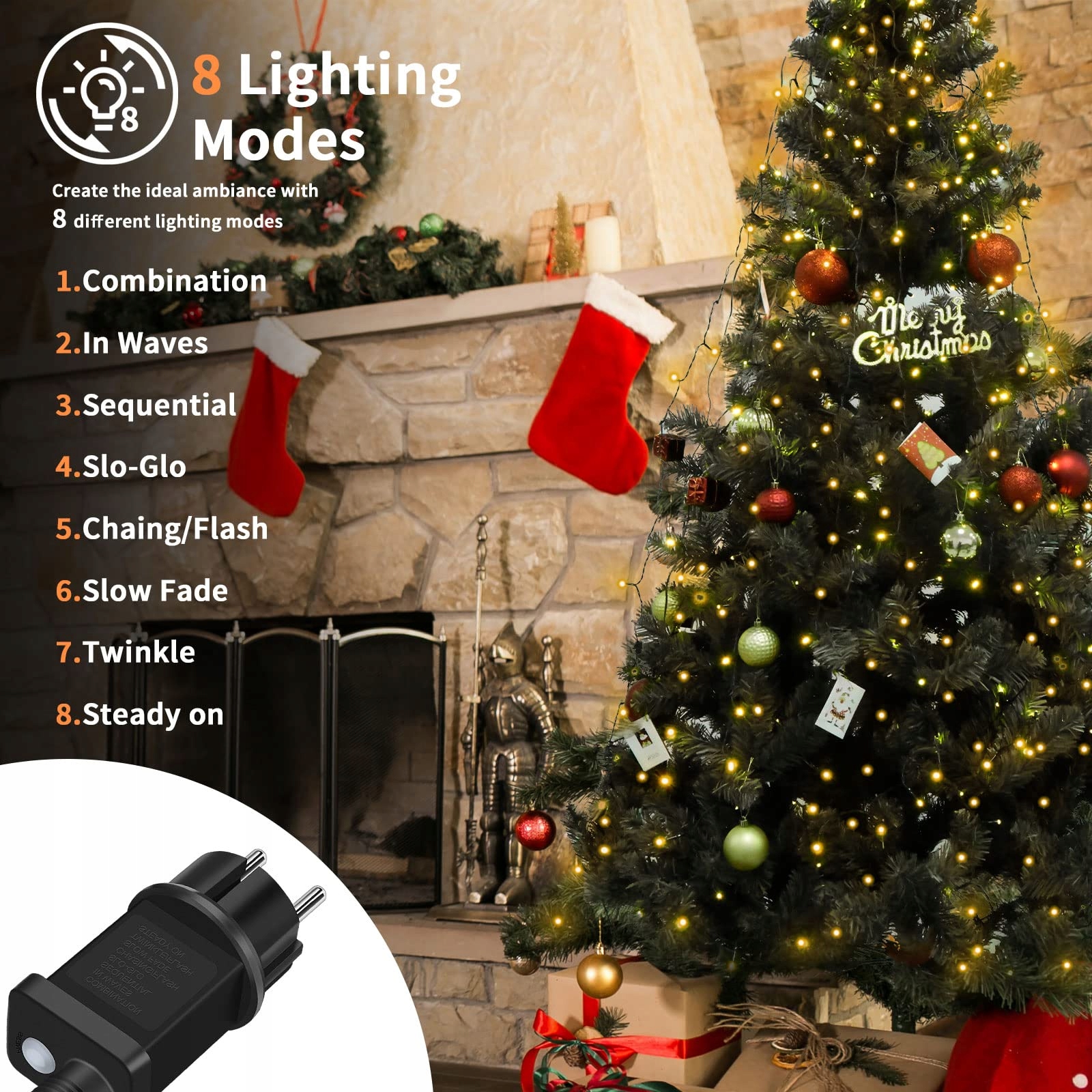 BOLWEO Lampki Choinkowe Ciepłe Białe Grilanda Świetlna Świąteczna 2M 400LED — miniatura 4