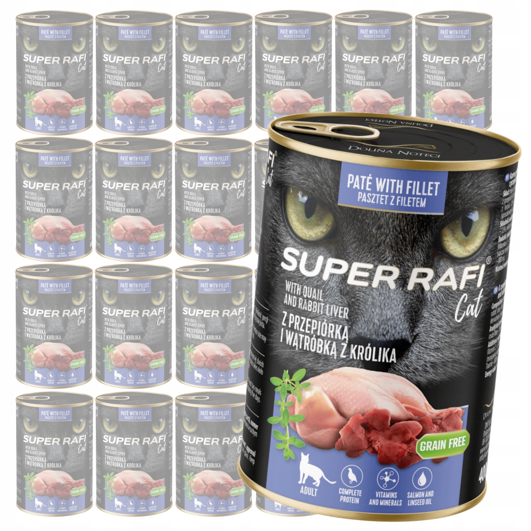Levně Rafi Cat 24x400g Mokré Krmivo Pro Kočky Křepelka a játra z králíka