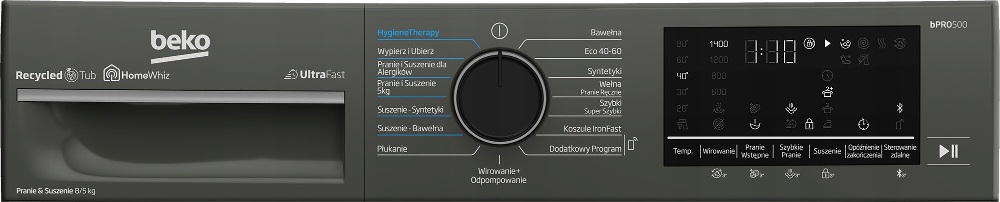 Pralko-suszarka BEKO B5DFT584427MPB 1400obr Kolor dominujący srebrny/szary
