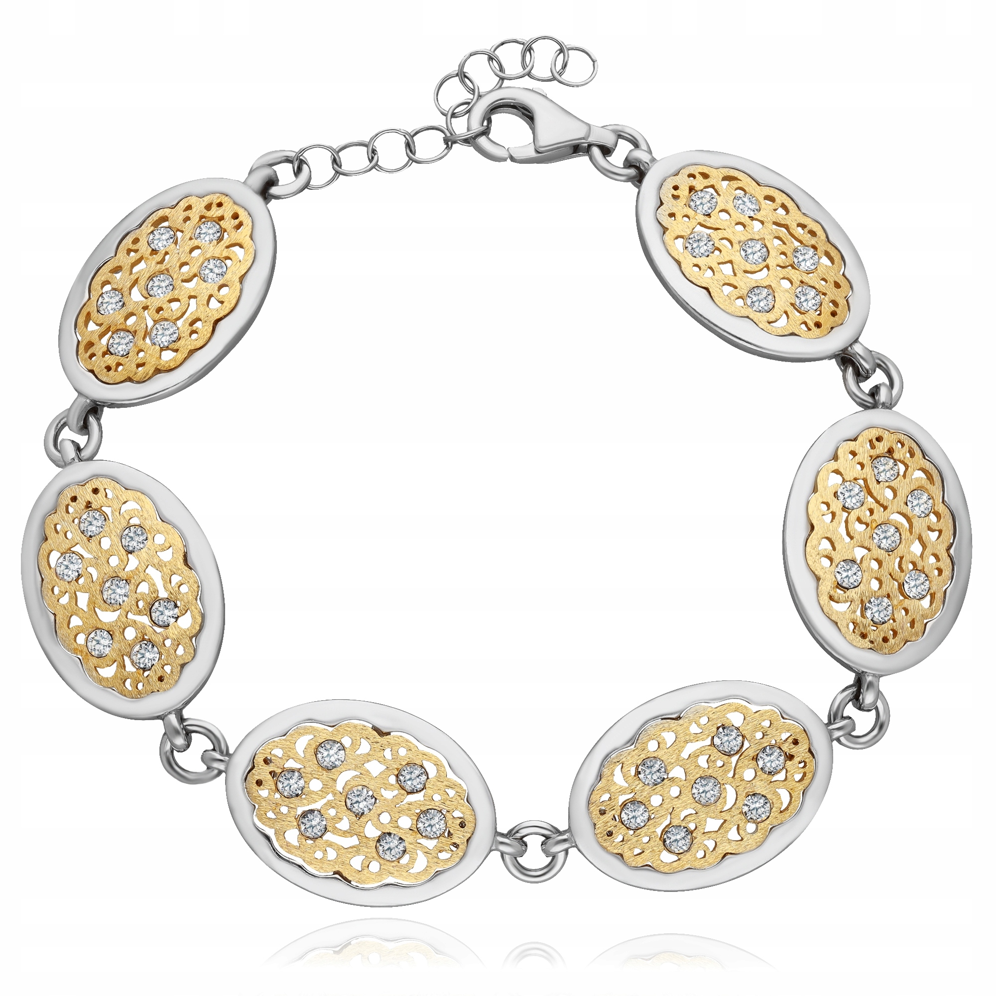 Stříbrný Ažurový Náramek Pozlacený Zirkony