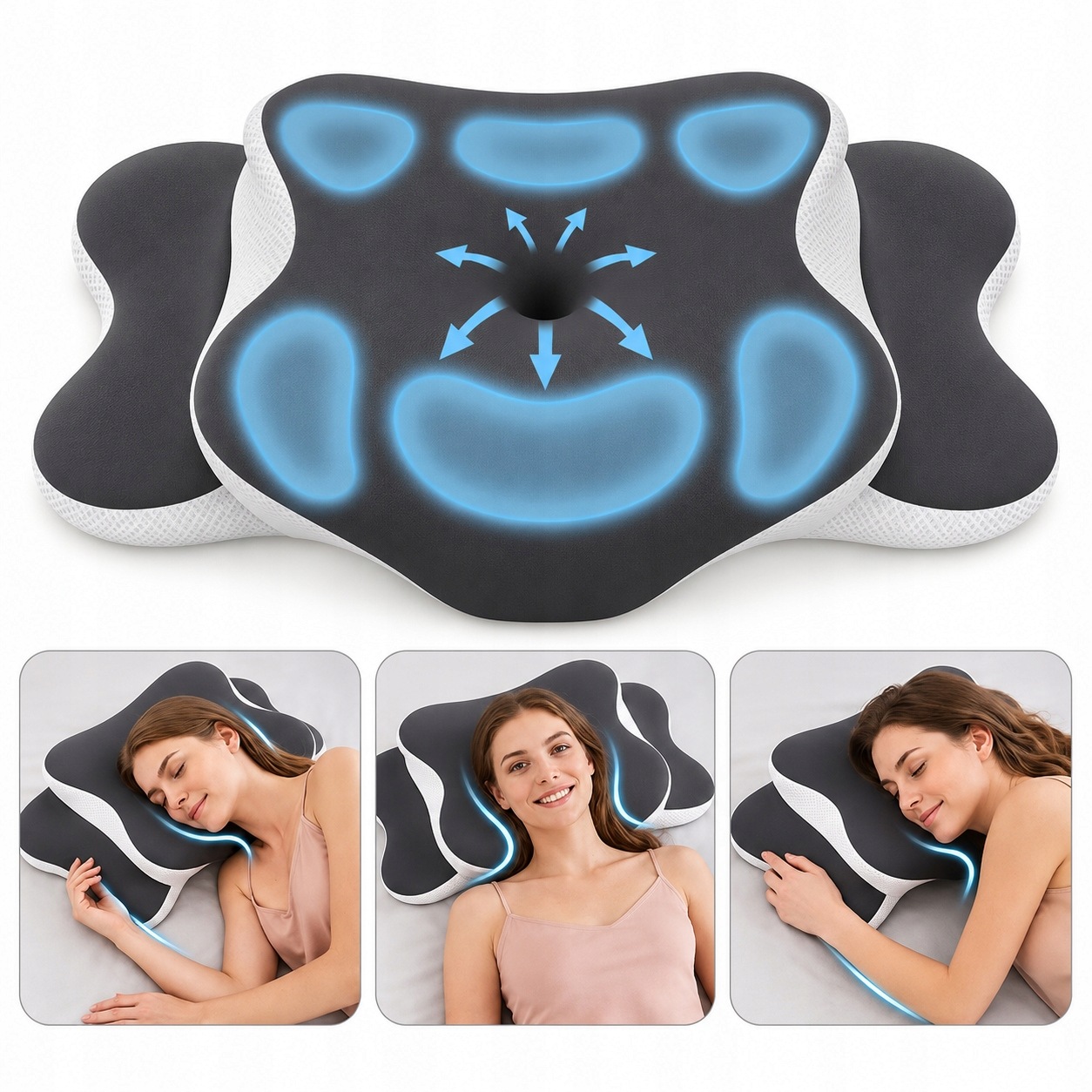 Poduszka Na Kark I Szyję Ergonomiczna Pianka Memory Do Spania Szara