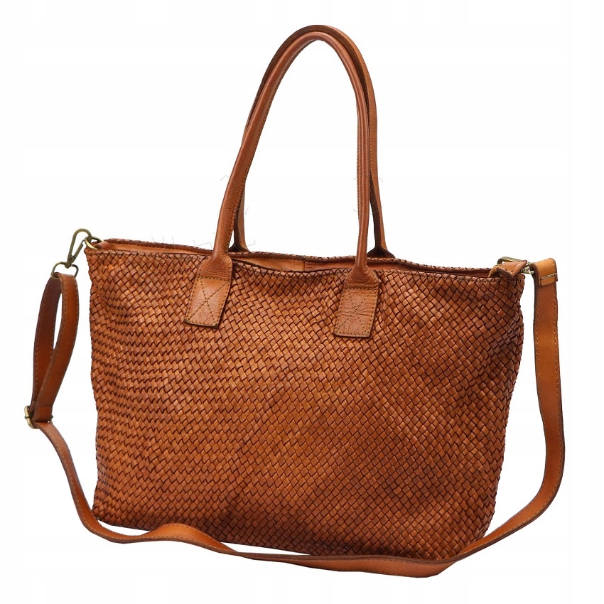 TOREBKA SHOPPER SKÓRA NAT PLECIONA BRĄZOWA LUX 983 Styl miejski