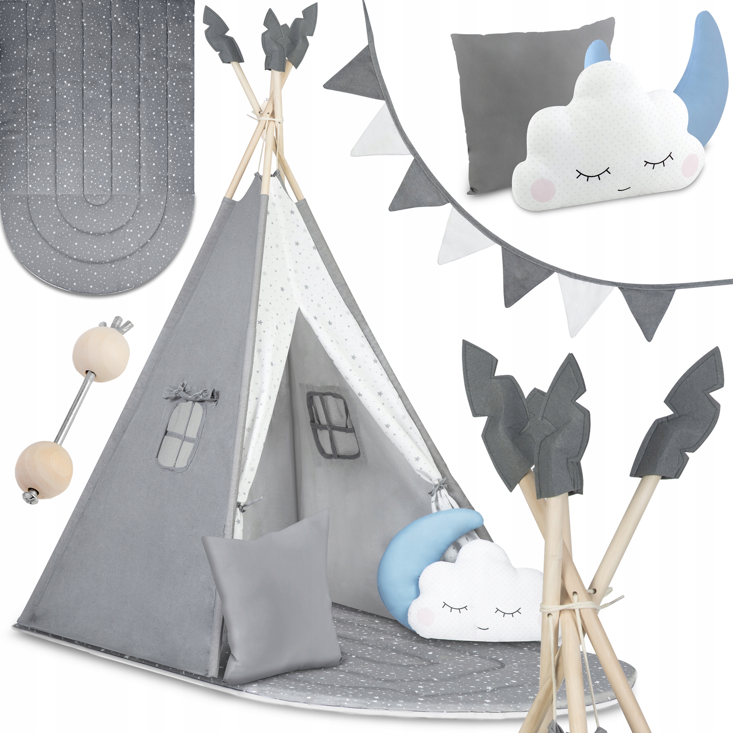 Tipi namiot dla dzieci Teepee Girlanda Poduszki Duża Mata Stabilizator