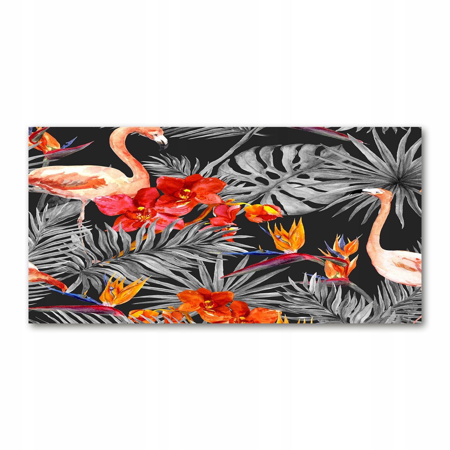 

Foto-obraz akrylowy Flamingi i kwiaty 140x70 cm
