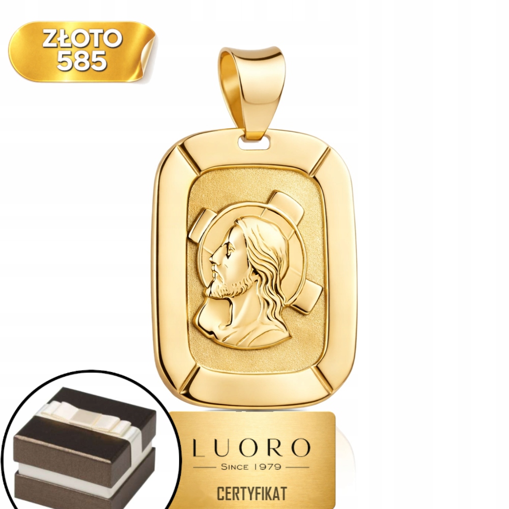 Zlatý Medailon 585 14K Obdélník Ježíš 25 MM Elegantní Dárek